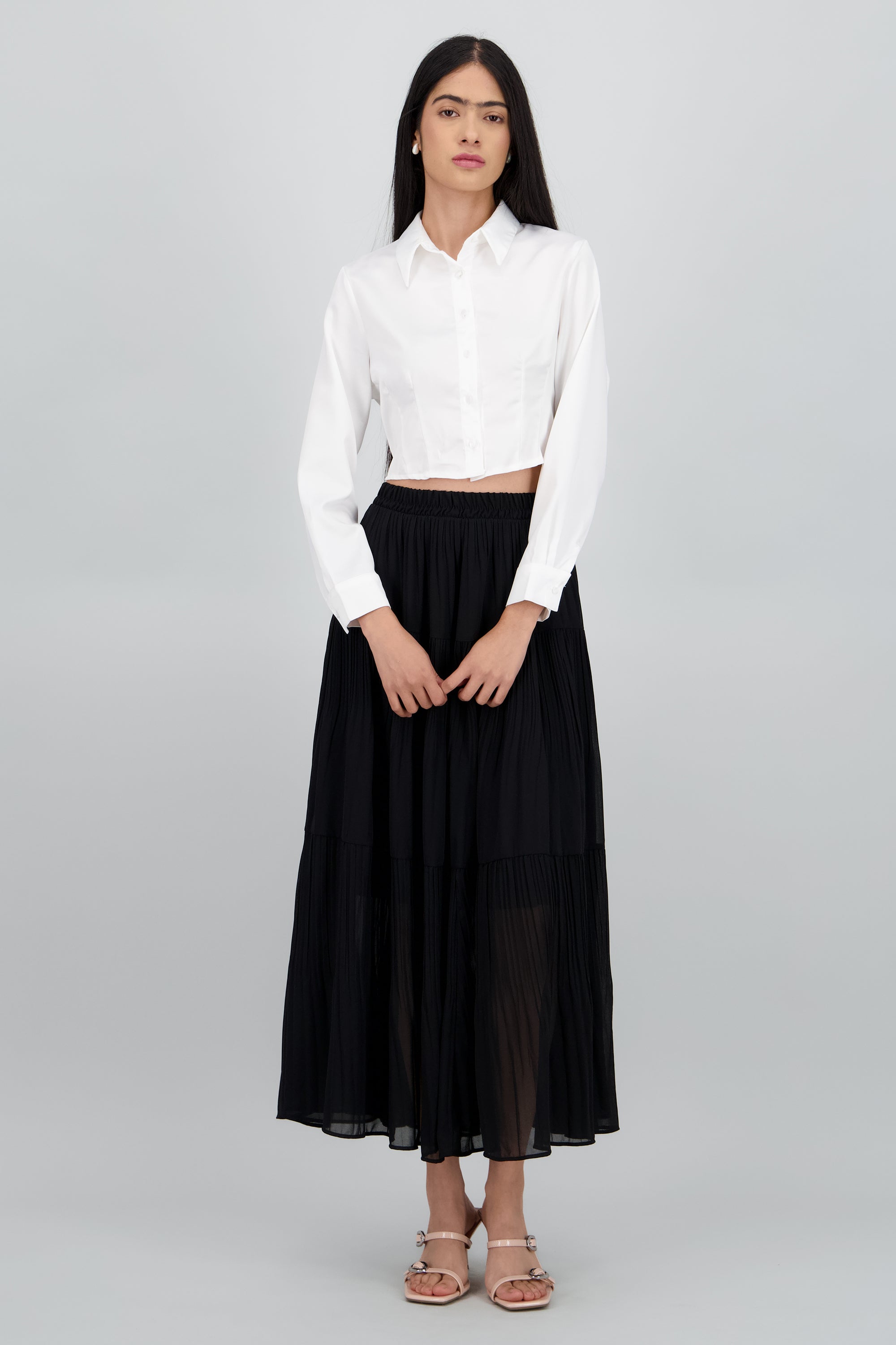 Falda midi capas lisa NEGRO