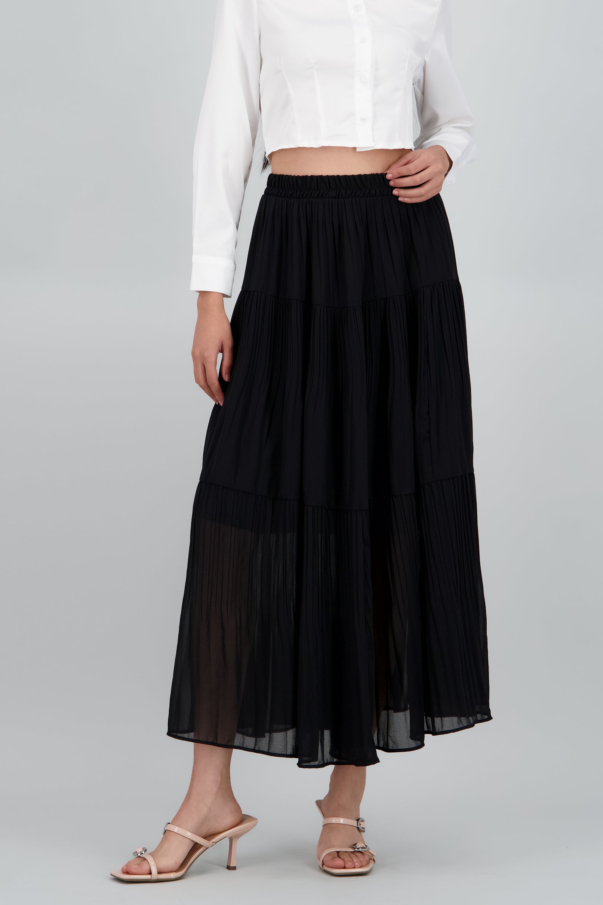 Falda midi capas lisa NEGRO