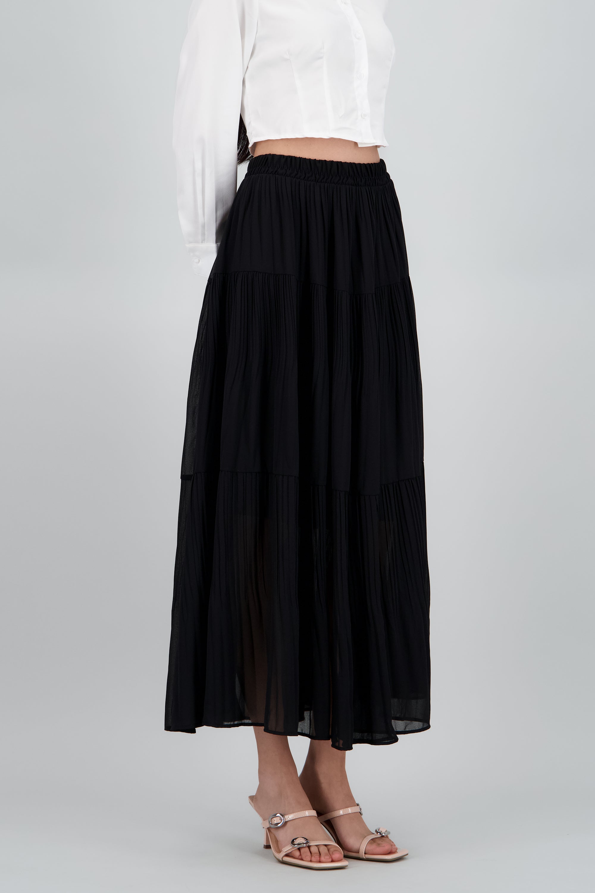Falda midi capas lisa NEGRO