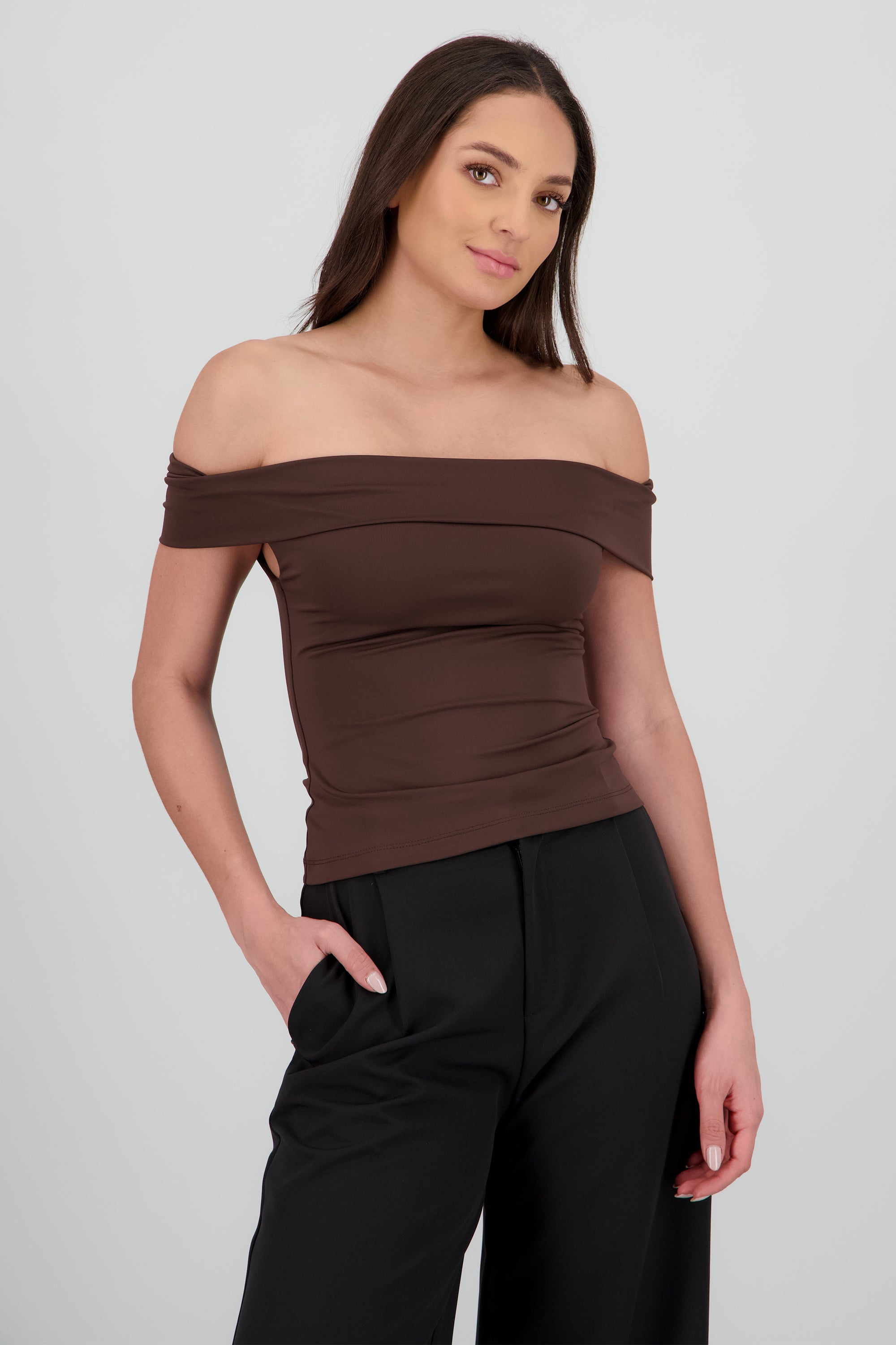 top escote recto hombro fruncido CAFE