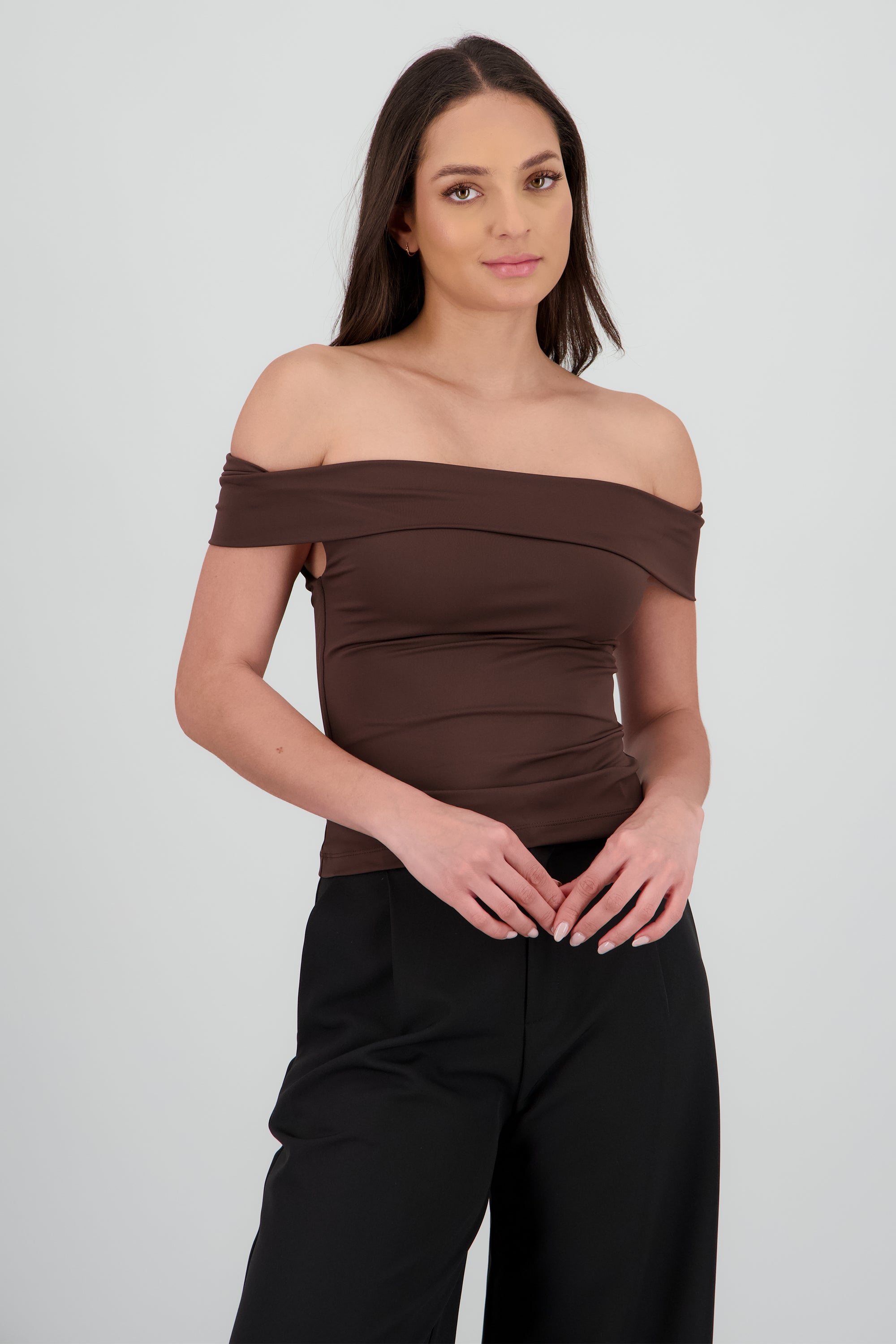 top escote recto hombro fruncido CAFE
