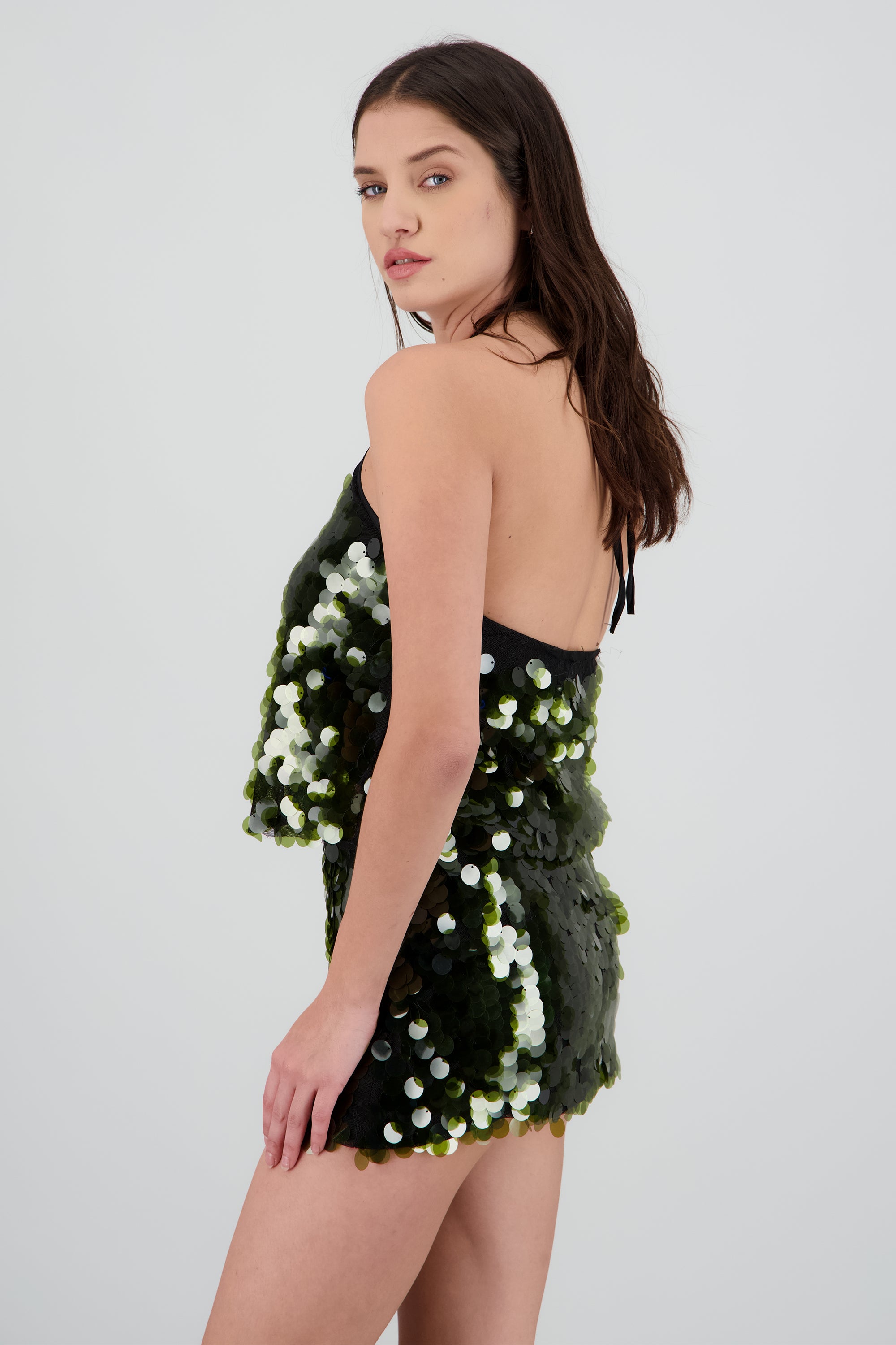 Top halter de lentejuelas VERDE OBSCURO