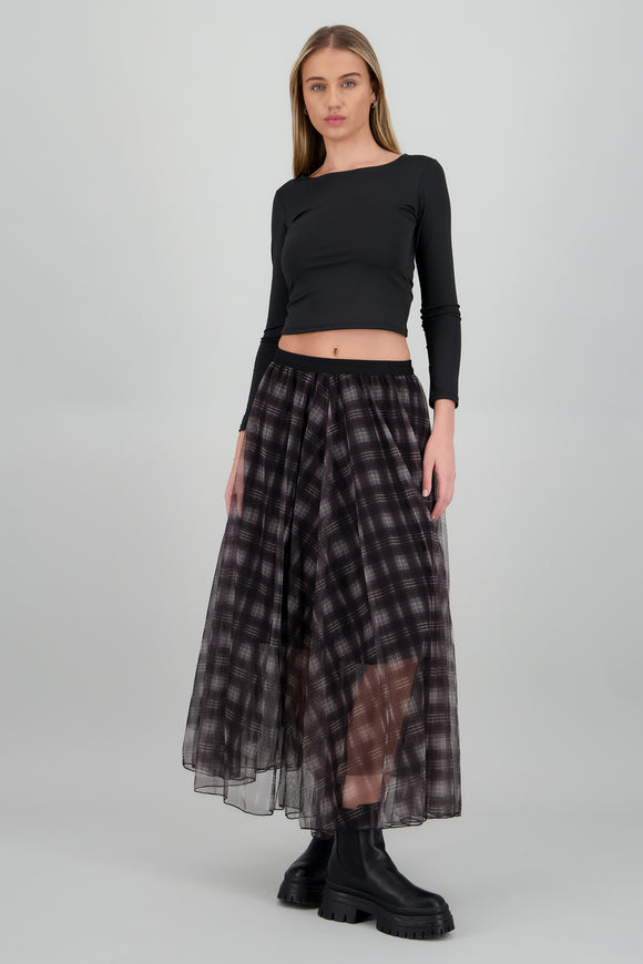 Falda midi mesh cuadros