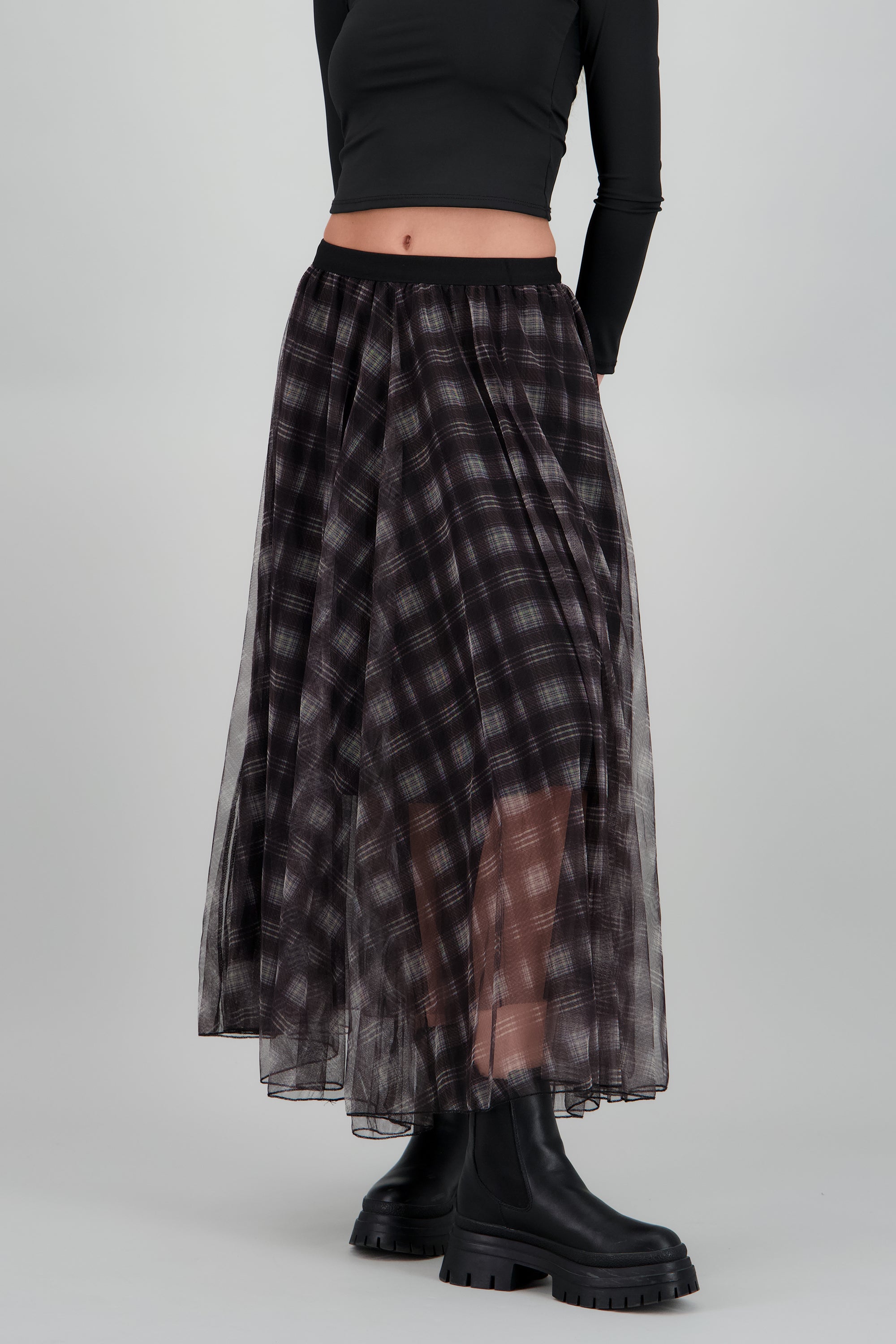 Falda midi mesh cuadros CAFE COMBO