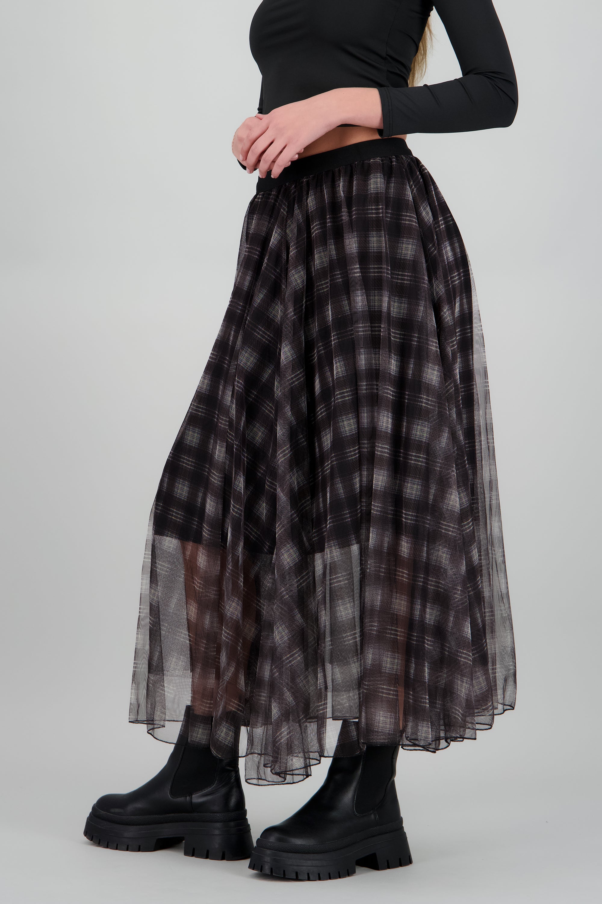 Falda midi mesh cuadros CAFE COMBO