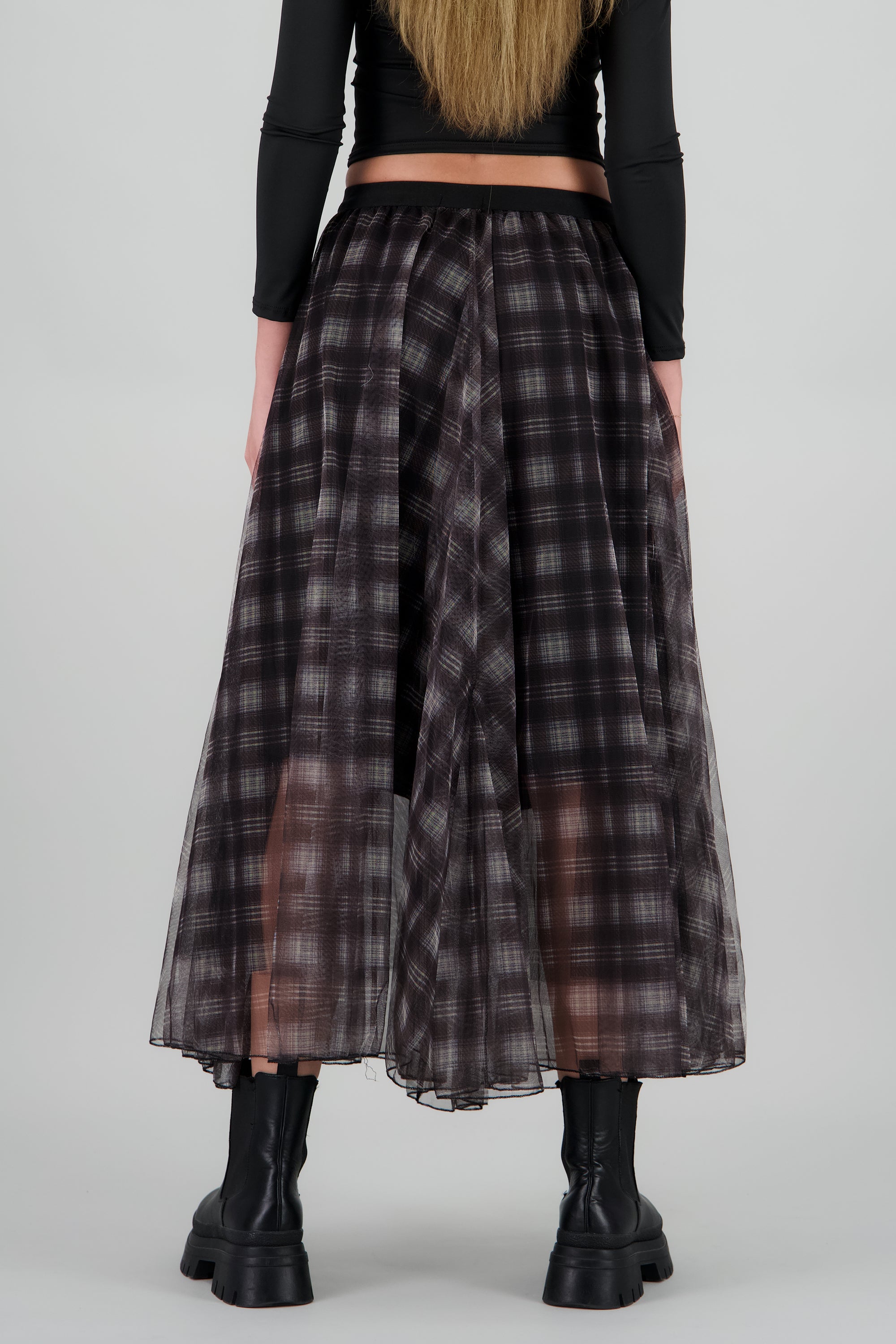 Falda midi mesh cuadros CAFE COMBO