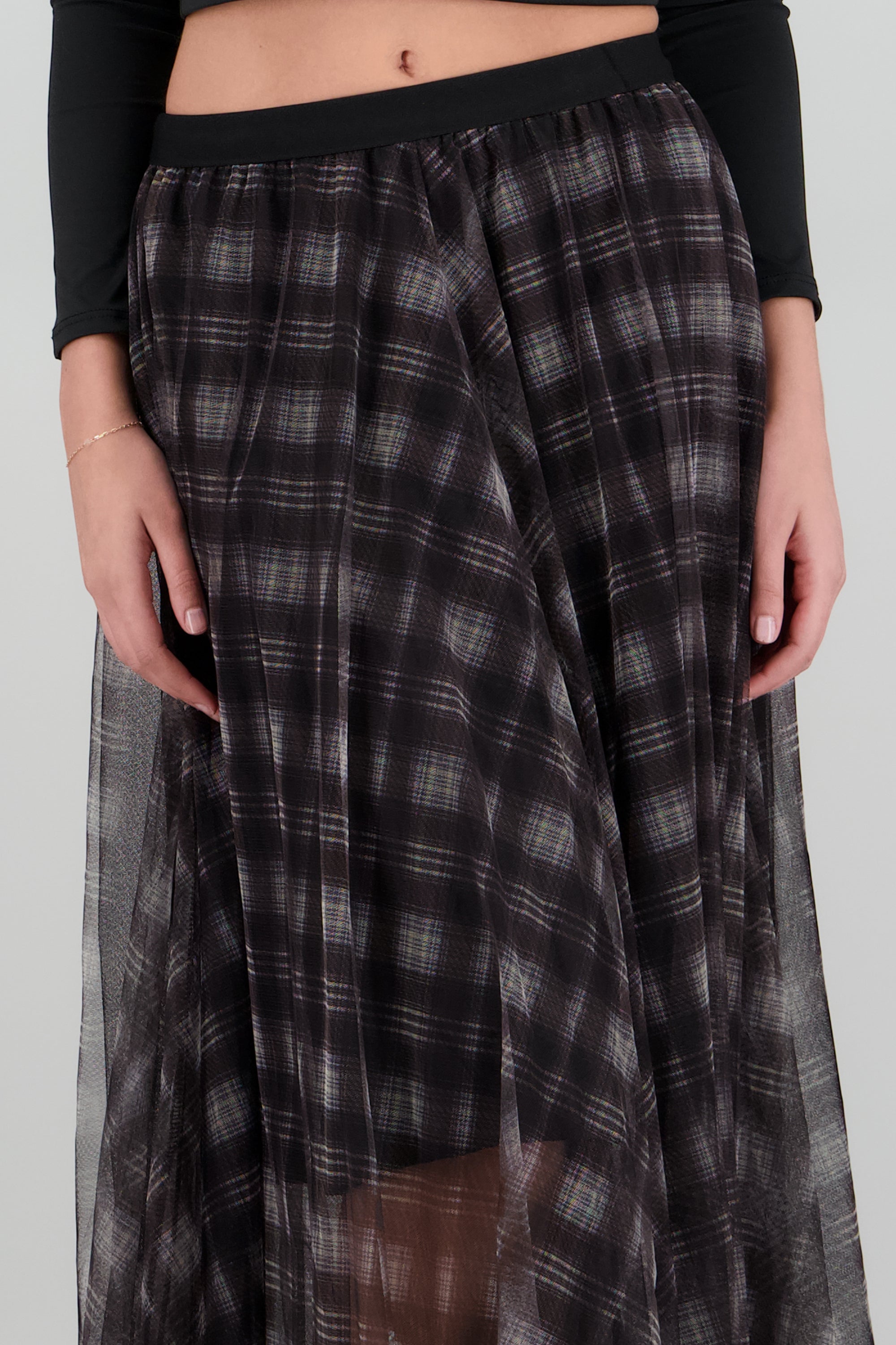 Falda midi mesh cuadros CAFE COMBO