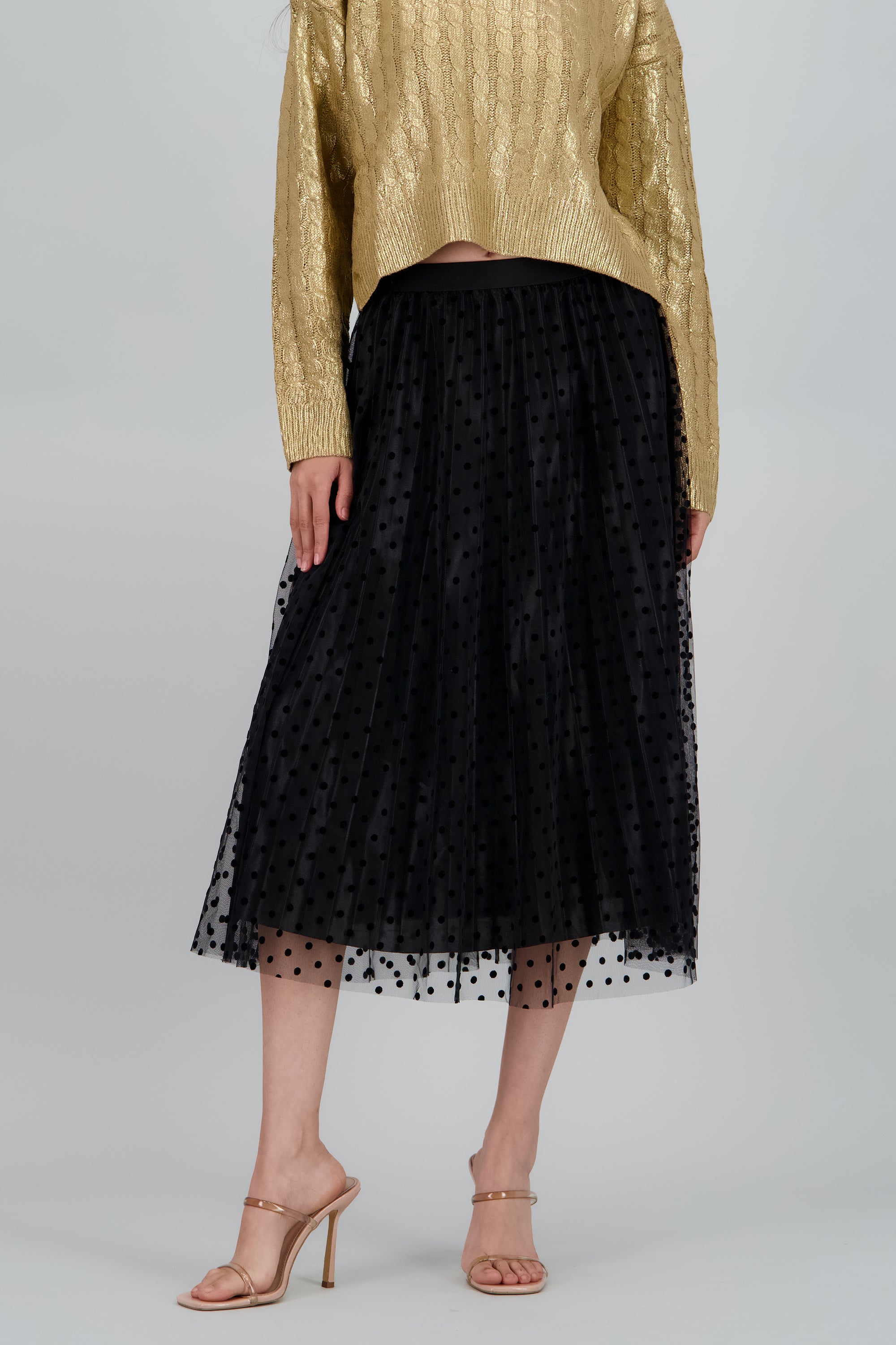 Falda midi mesh polkas NEGRO