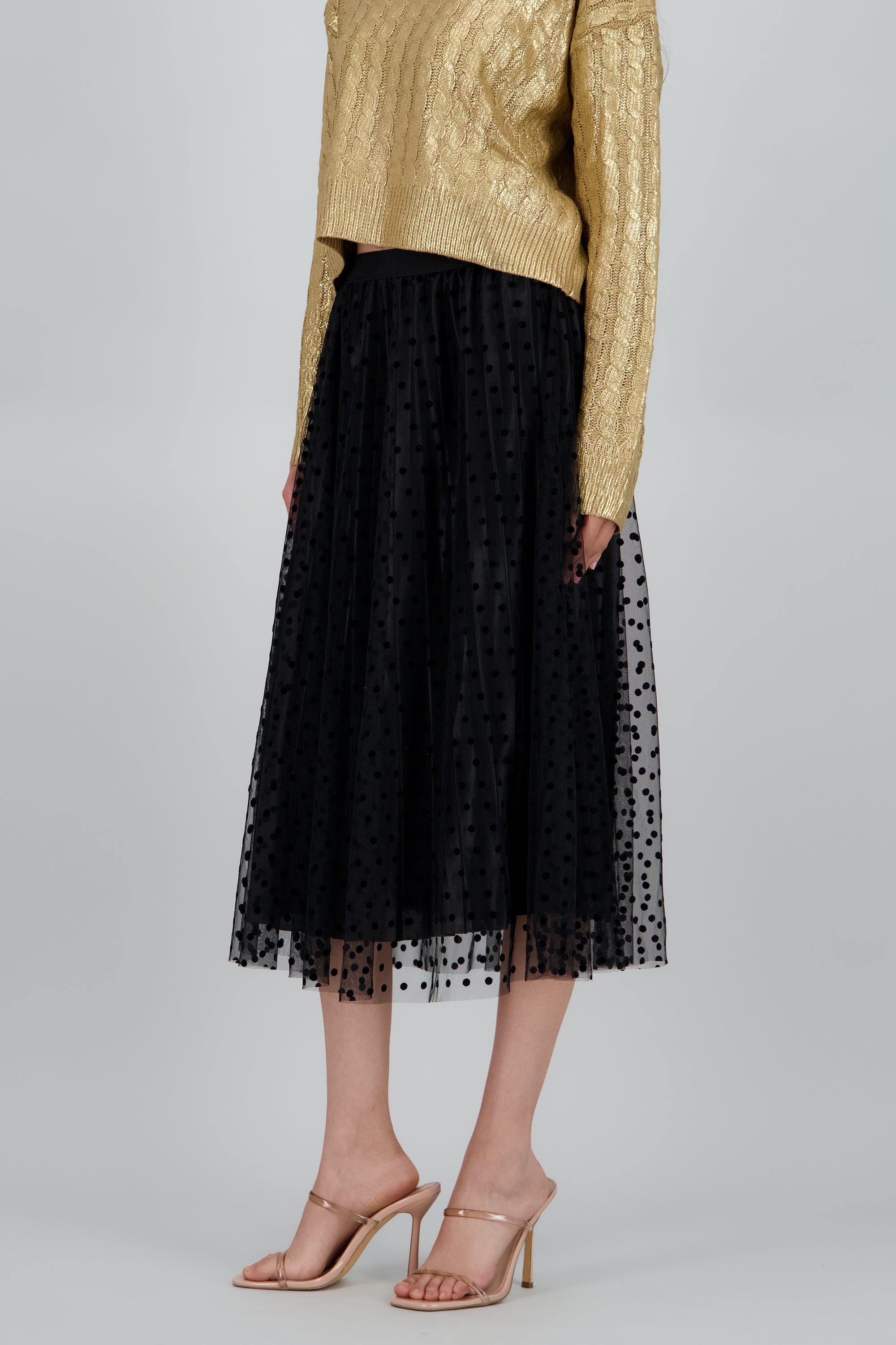 Falda midi mesh polkas NEGRO