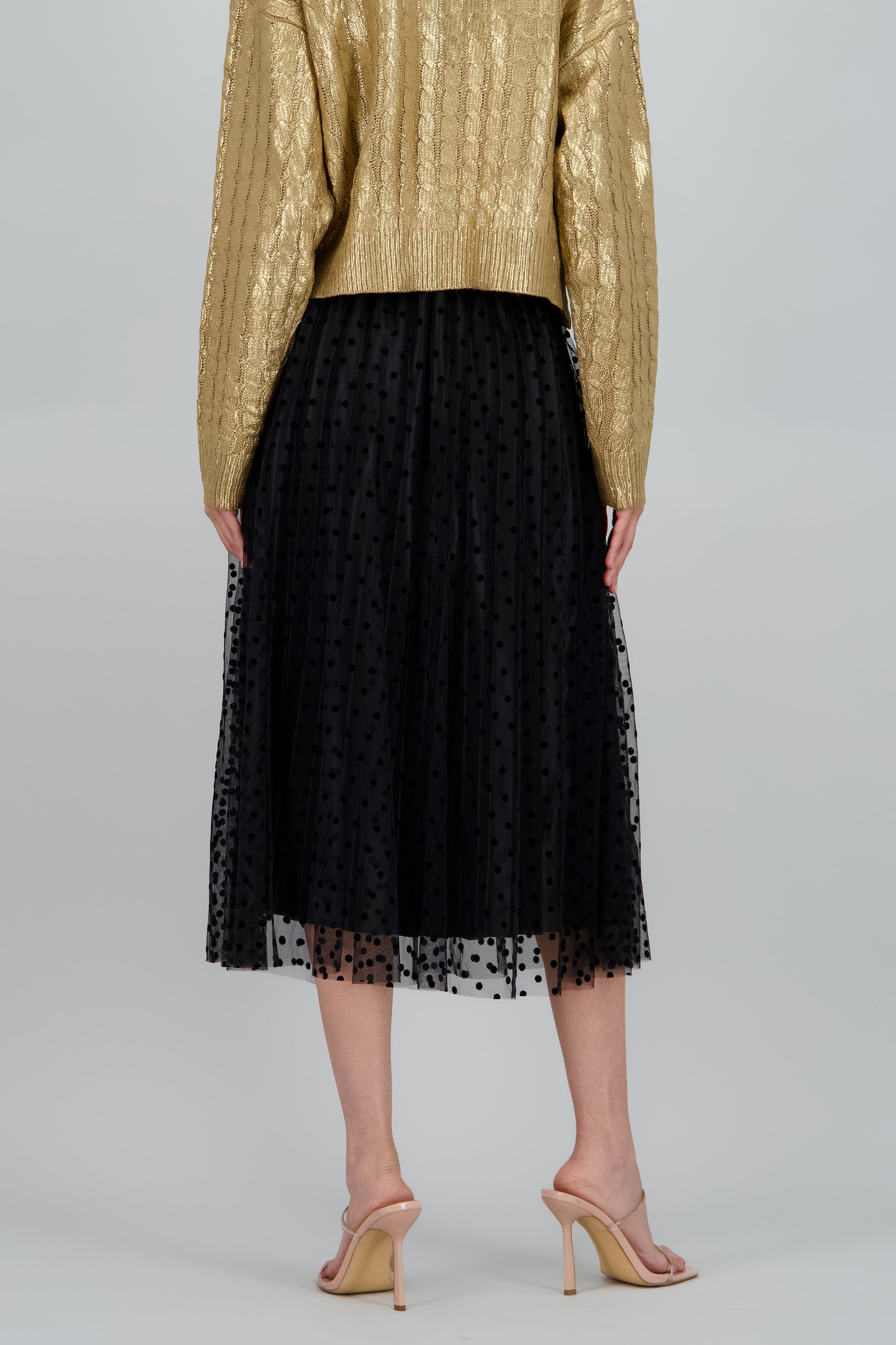 Falda midi mesh polkas NEGRO