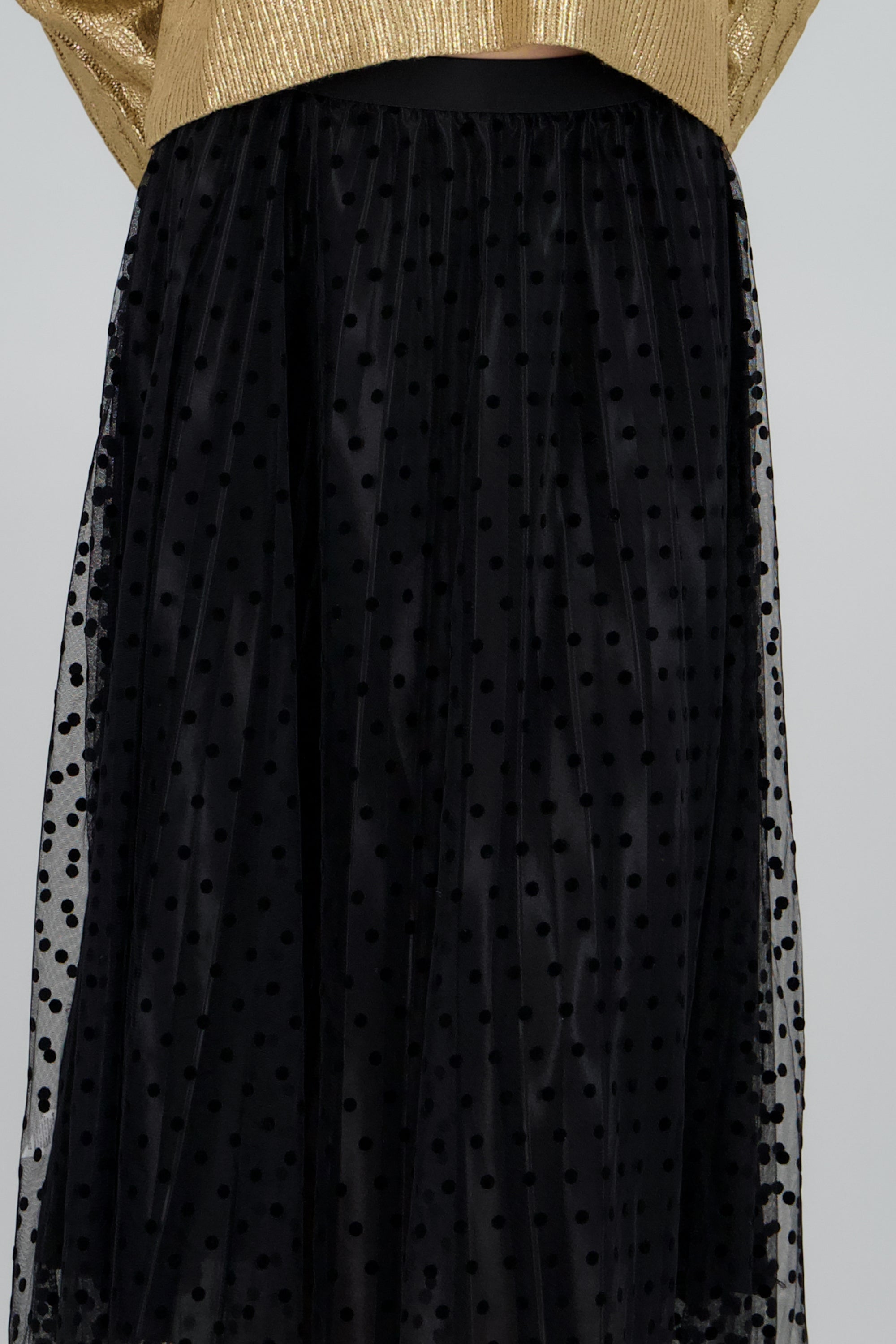 Falda midi mesh polkas NEGRO