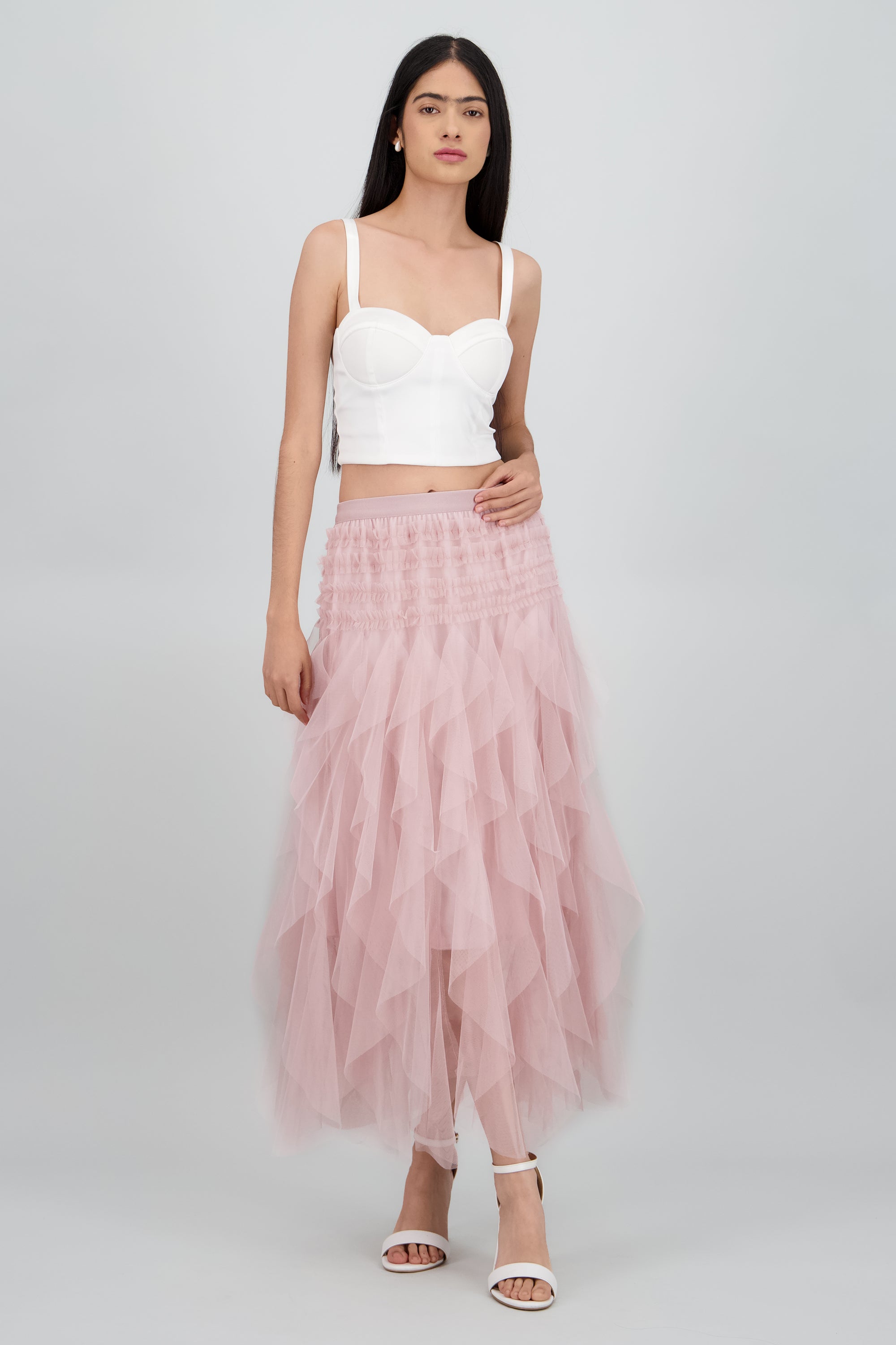 Falda midi olanes cascada PALO DE ROSA