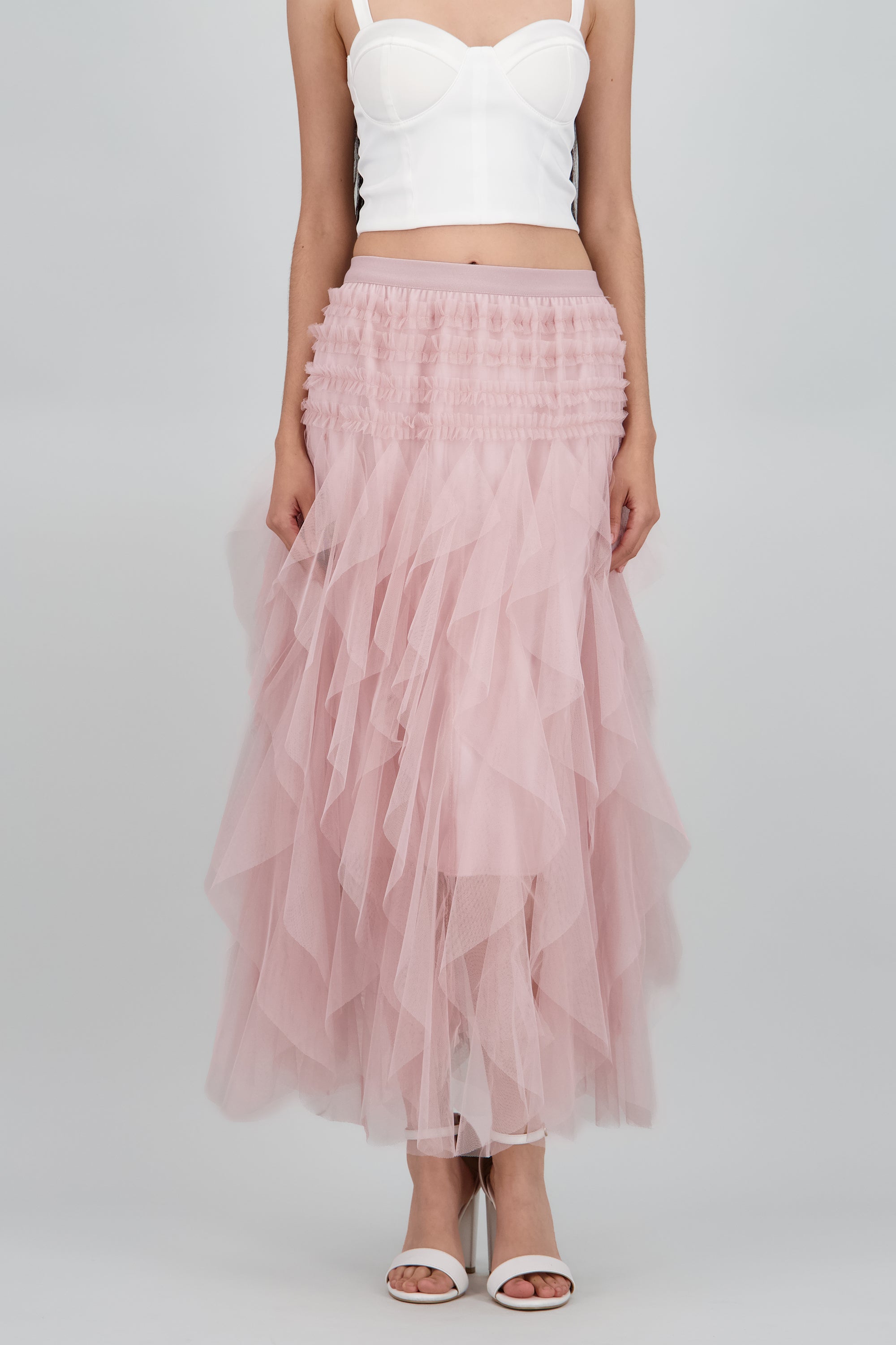 Falda midi olanes cascada PALO DE ROSA