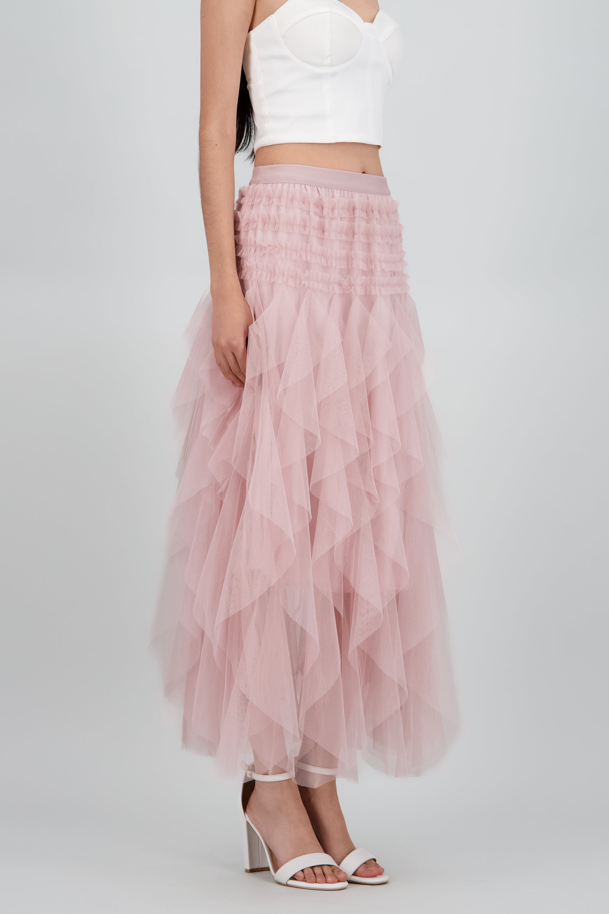 Falda midi olanes cascada PALO DE ROSA