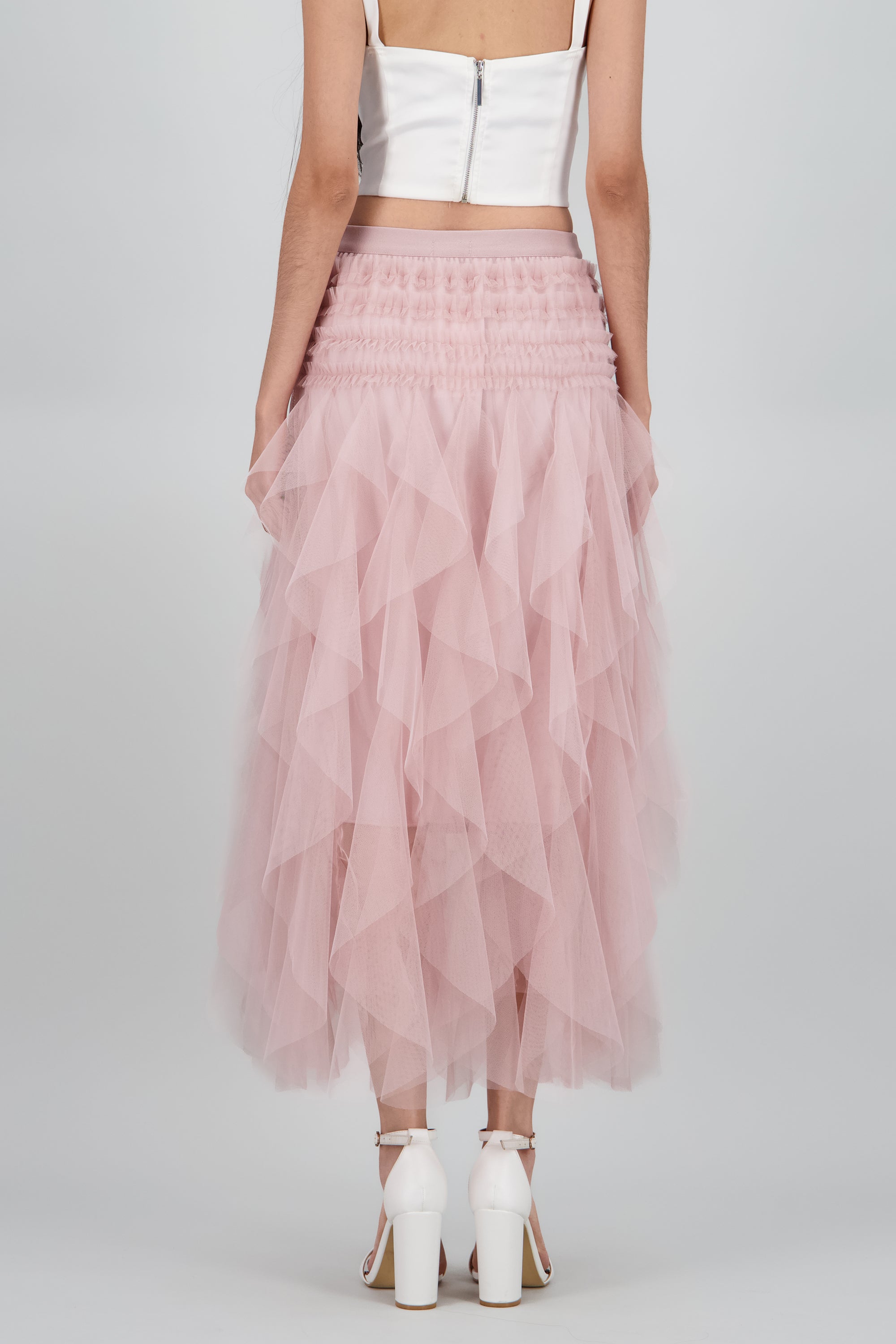 Falda midi olanes cascada PALO DE ROSA