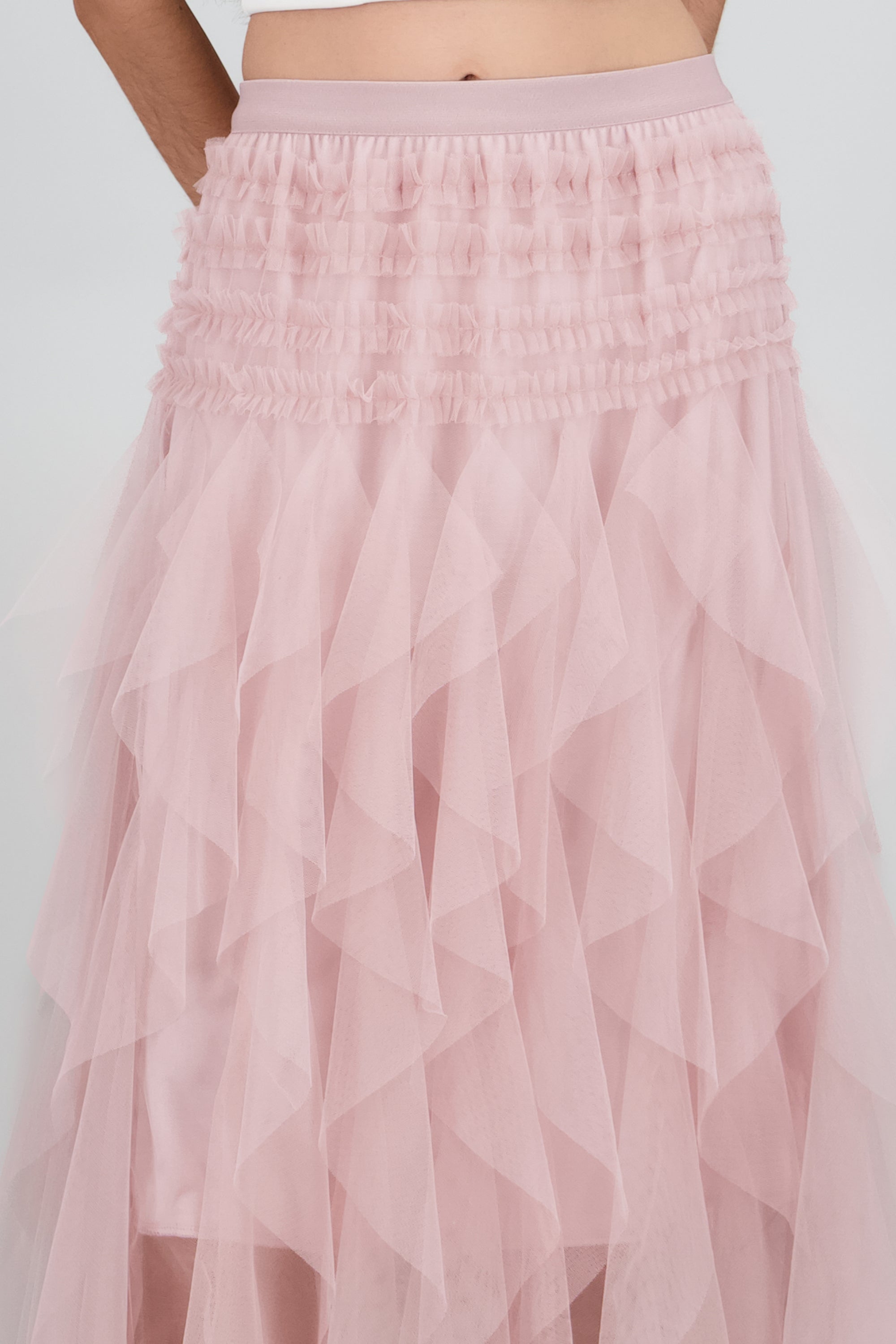 Falda midi olanes cascada PALO DE ROSA