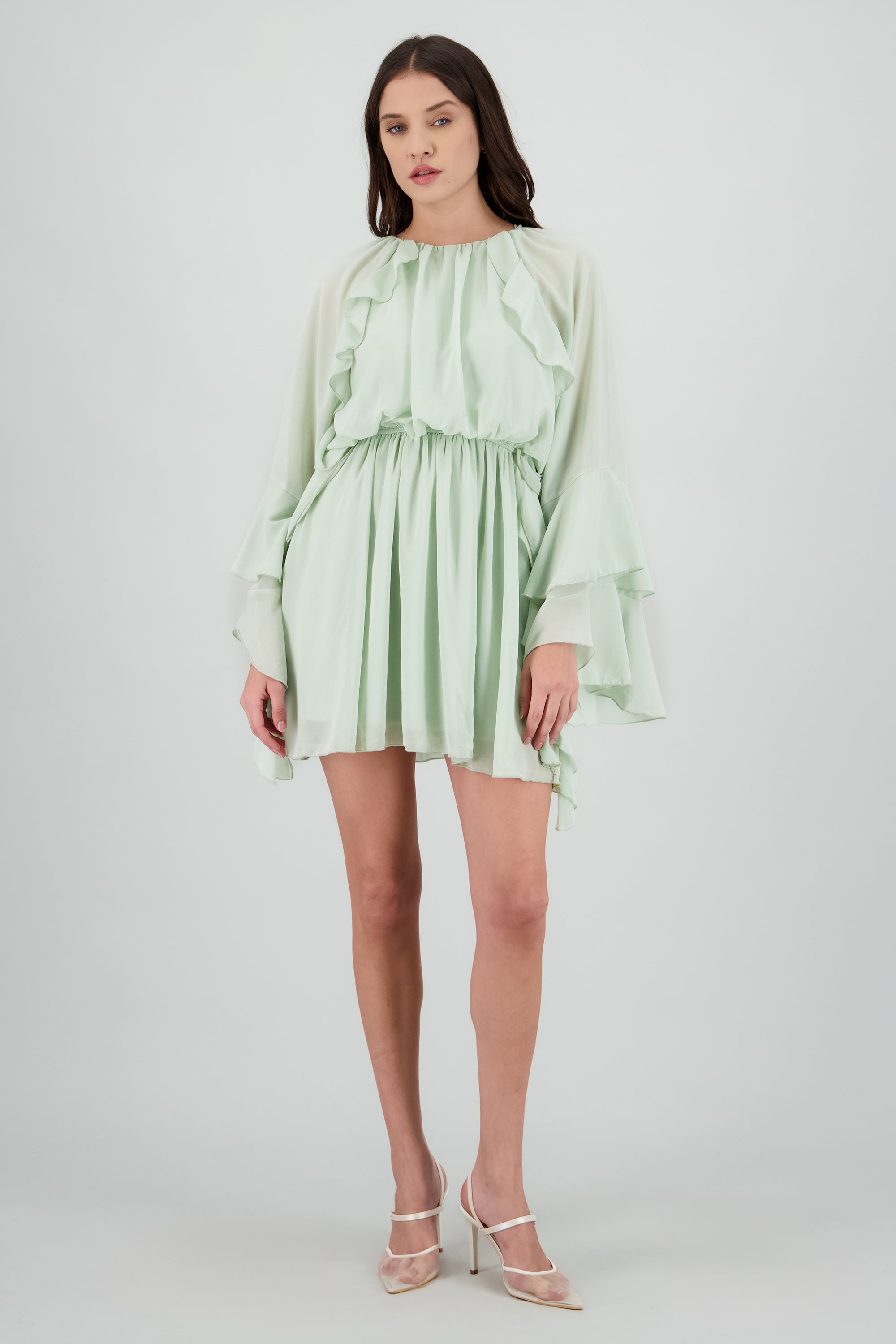 Vestido boho de manga larga con detalle de olanes SAGE