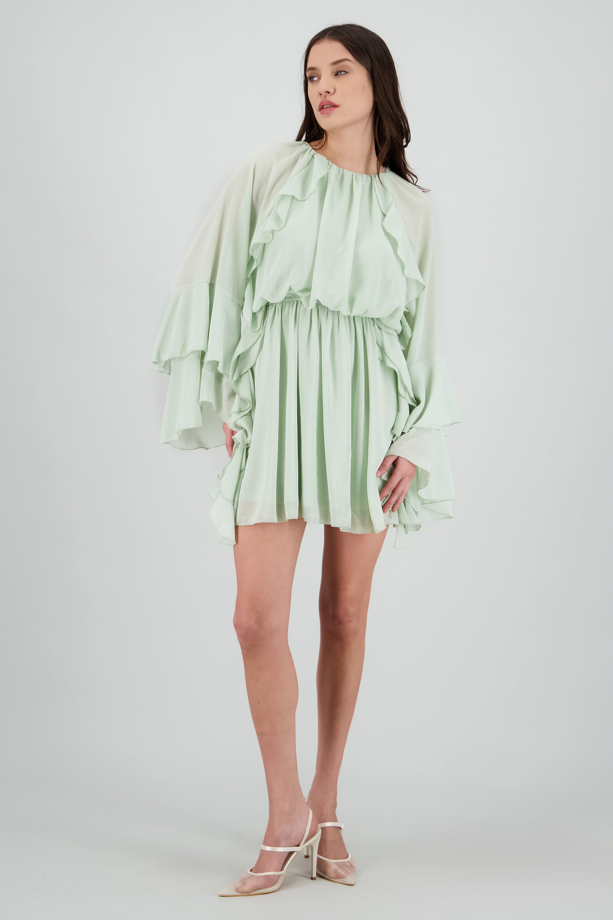 Vestido boho de manga larga con detalle de olanes SAGE