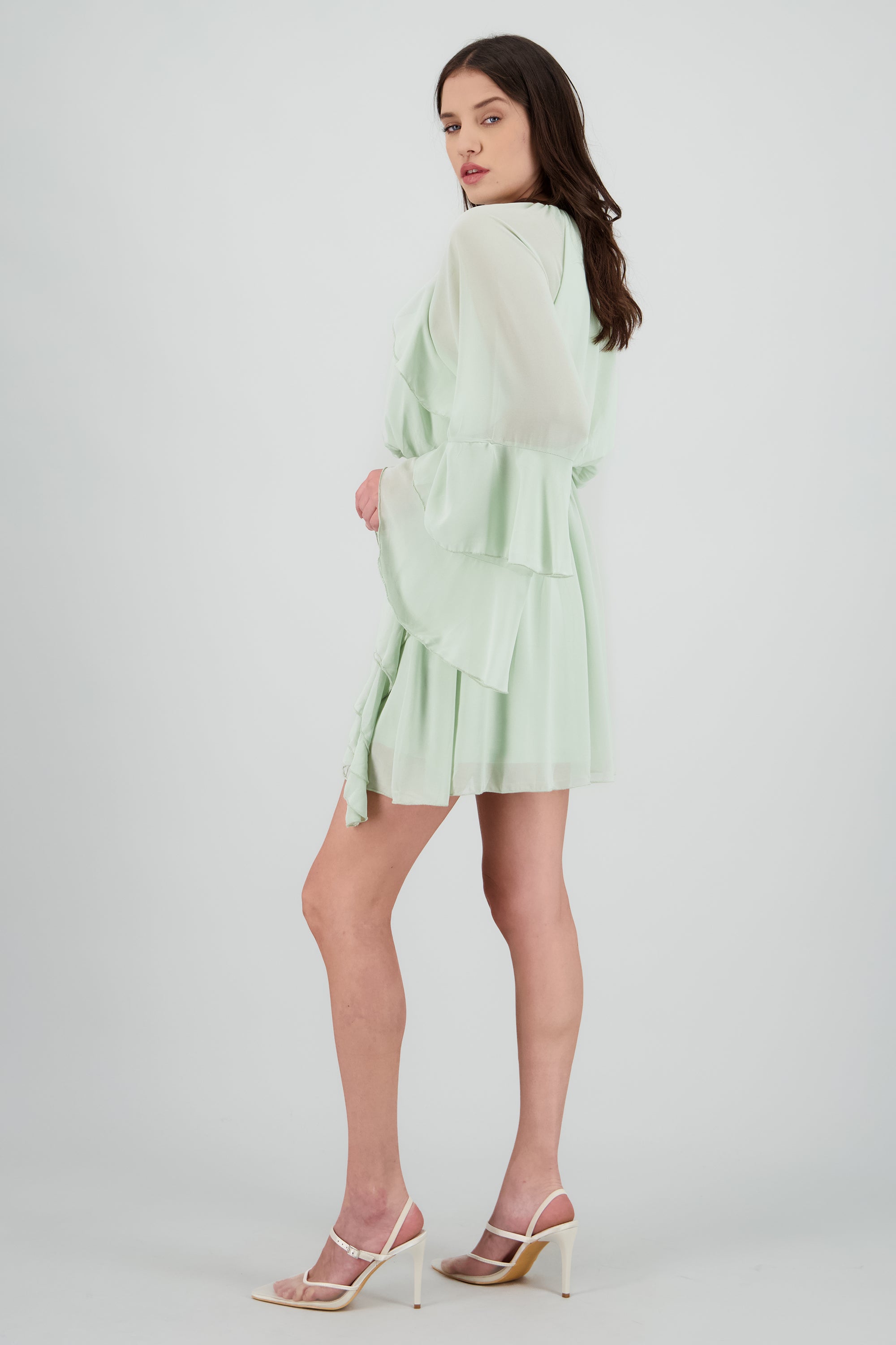 Vestido boho de manga larga con detalle de olanes SAGE