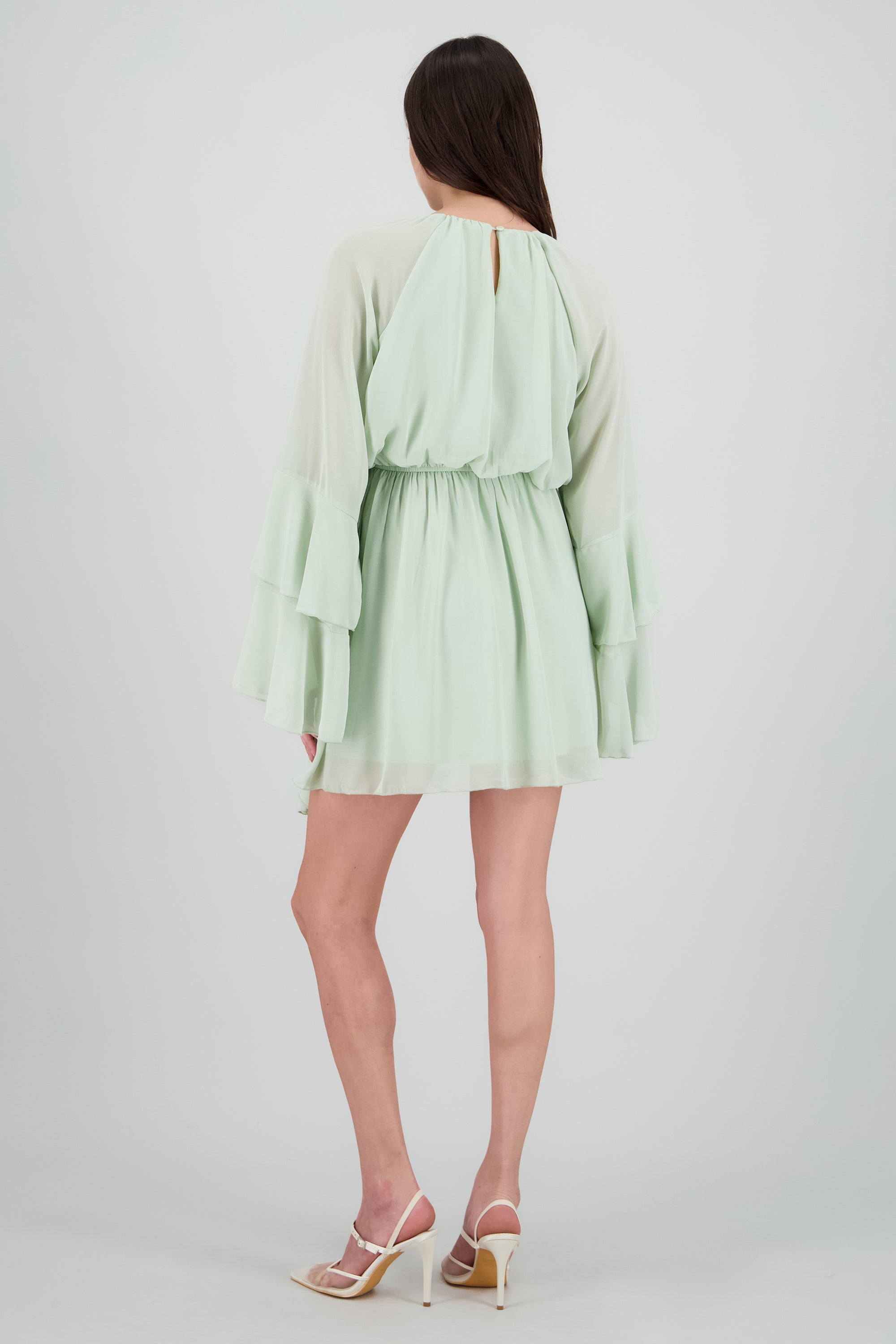Vestido boho de manga larga con detalle de olanes SAGE