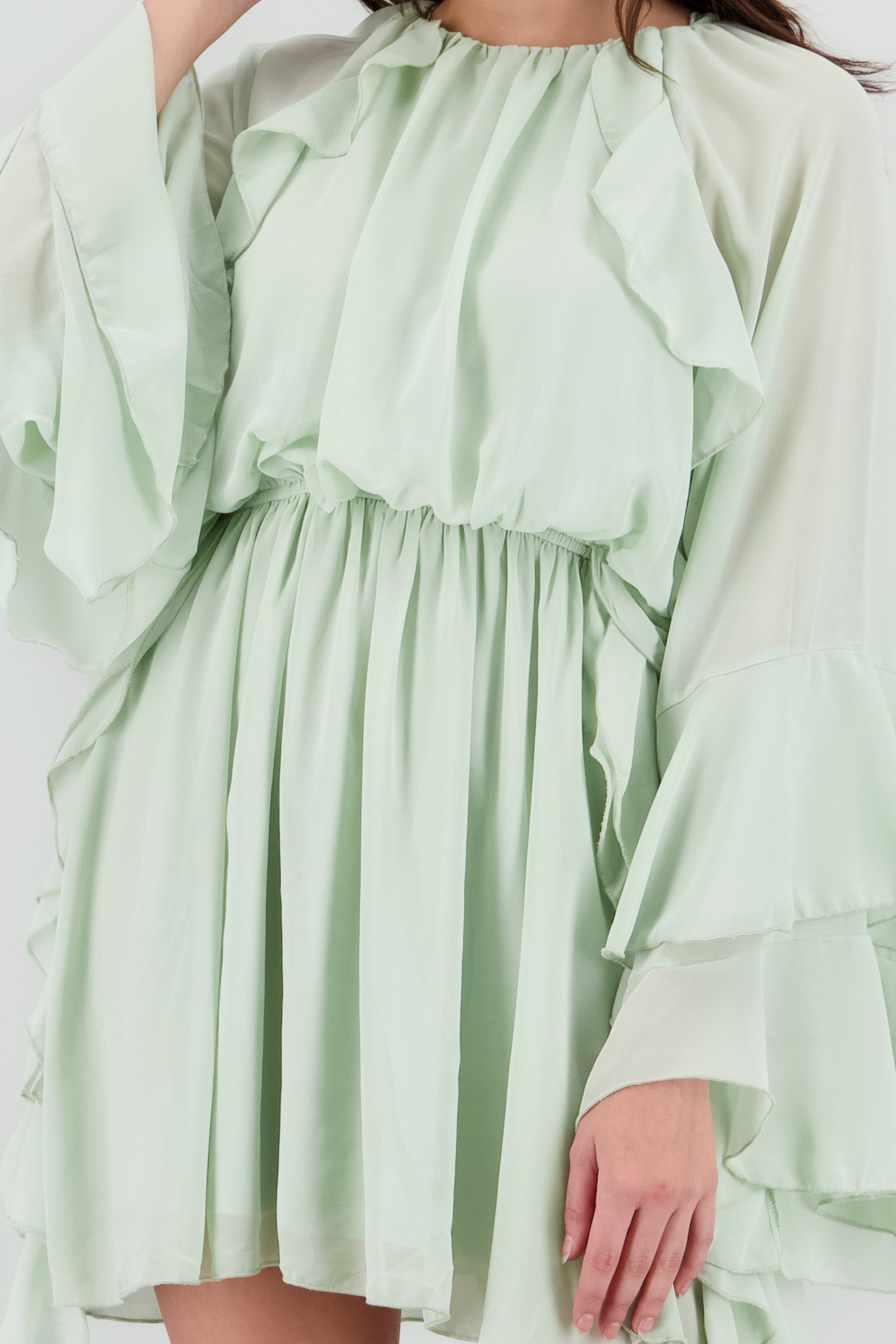 Vestido boho de manga larga con detalle de olanes SAGE