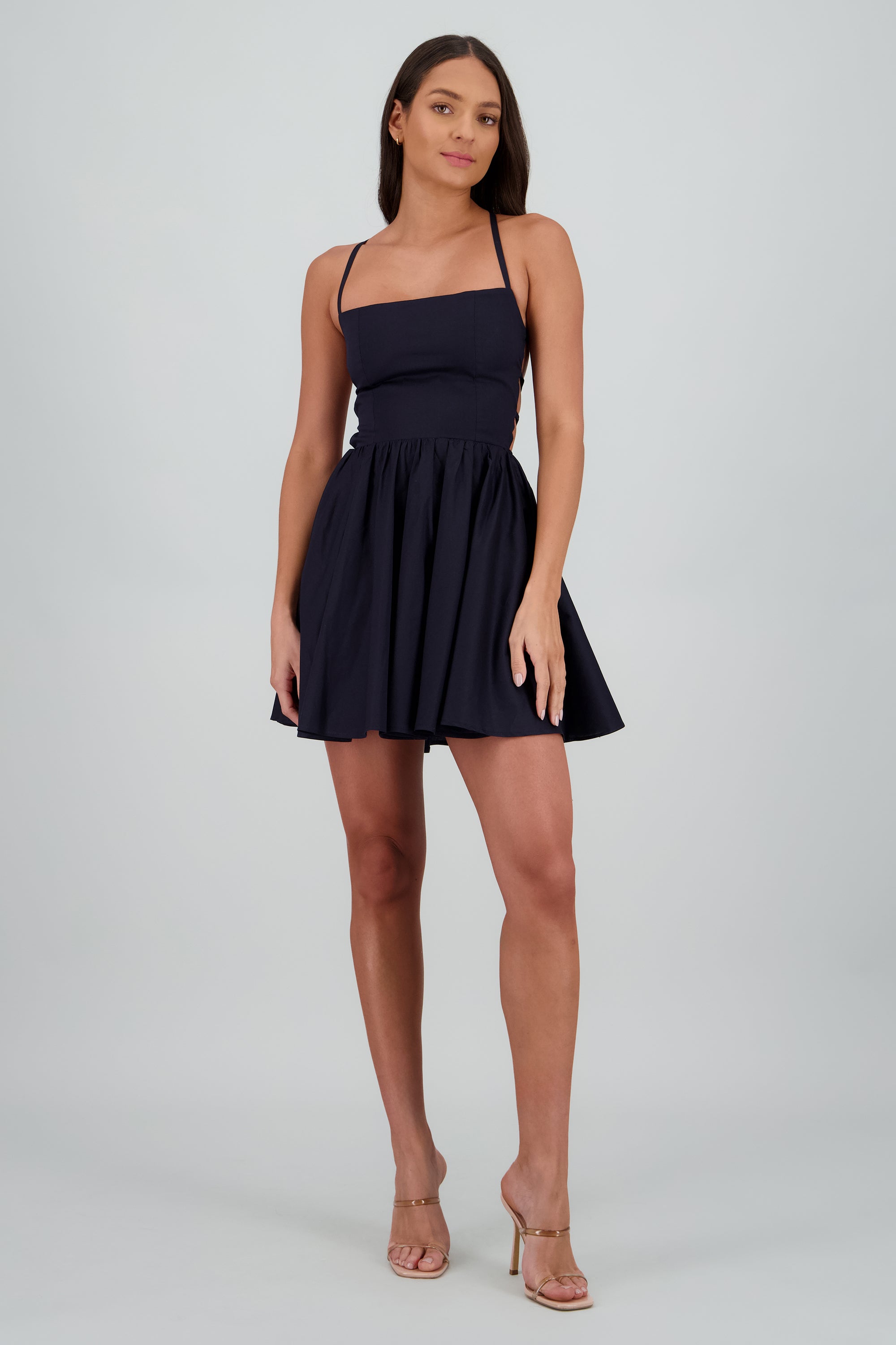 vestido escote recto lace-up MARINO