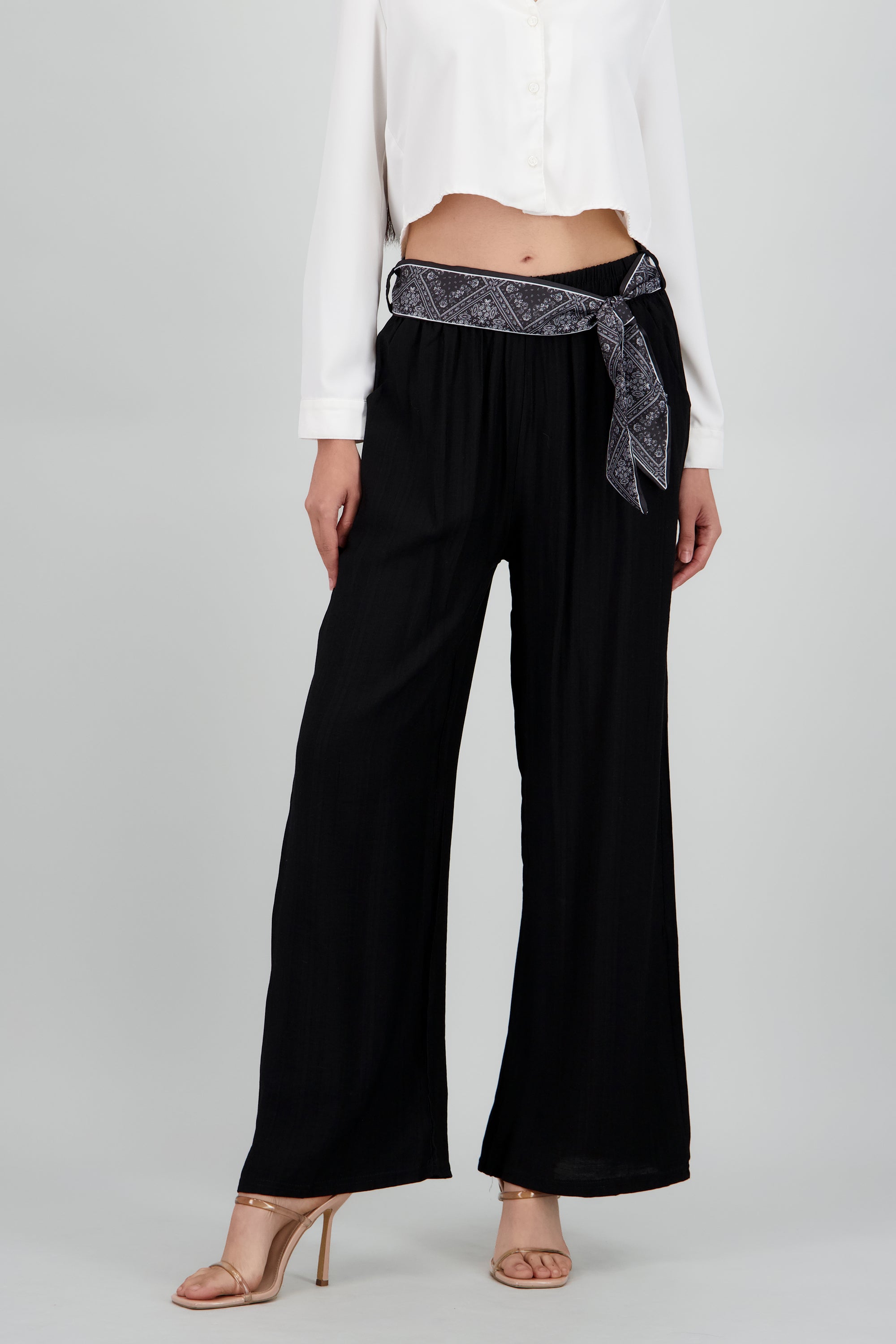 Pantalon wide leg detalle cinturon NEGRO