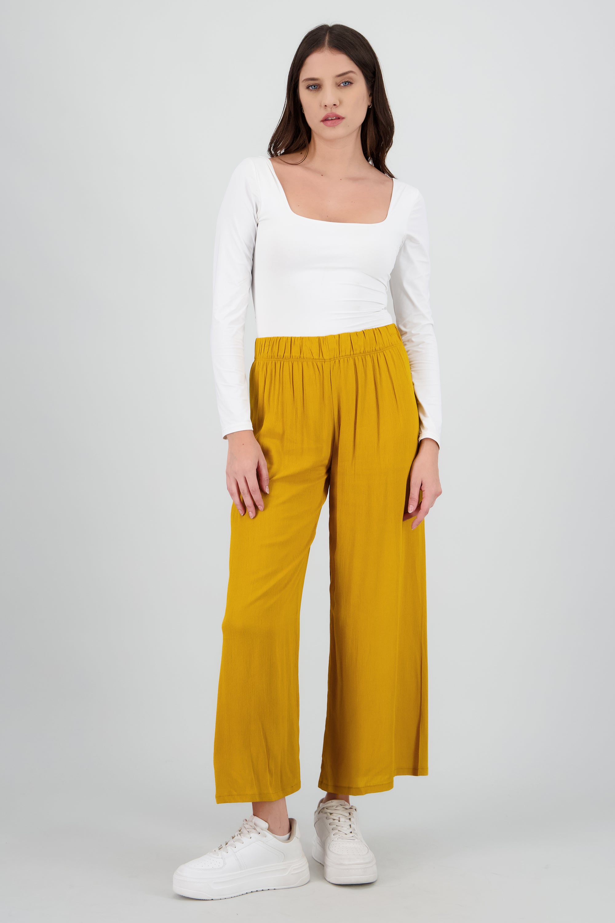 Pantalón Wide Leg Cintura Elástico MOSTAZA