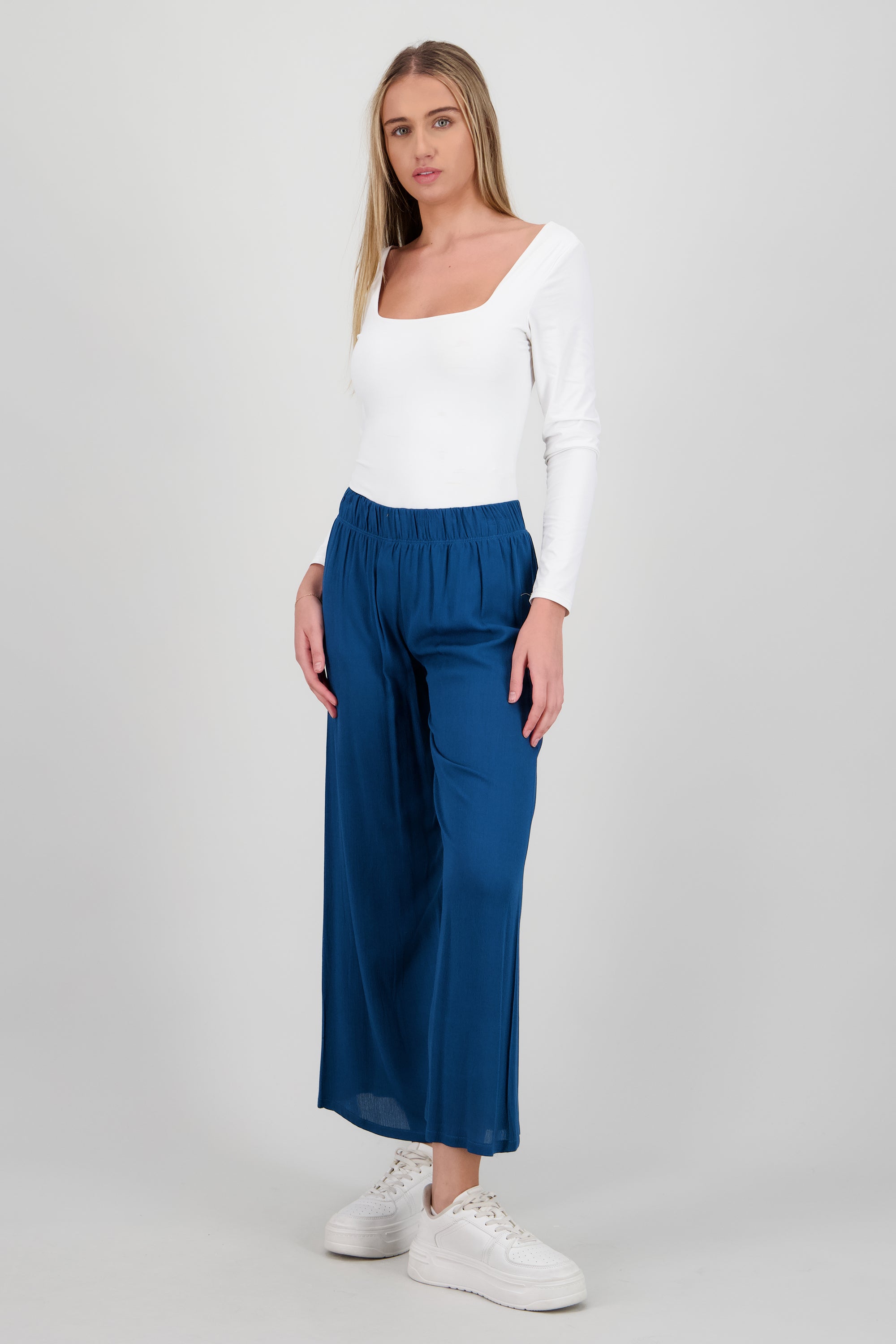Pantalón Wide Leg Cintura Elástico AZUL PATO