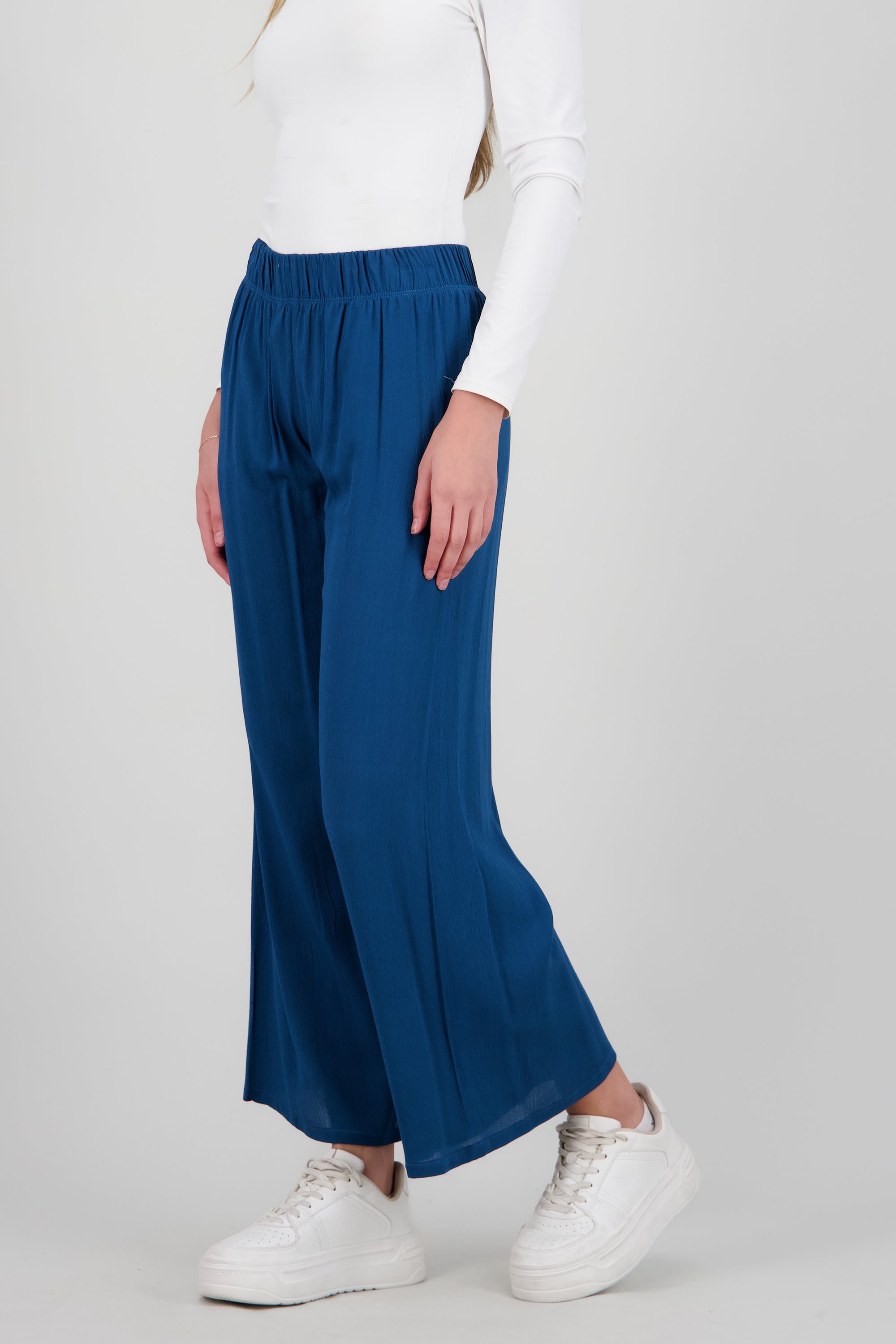 Pantalón Wide Leg Cintura Elástico AZUL PATO