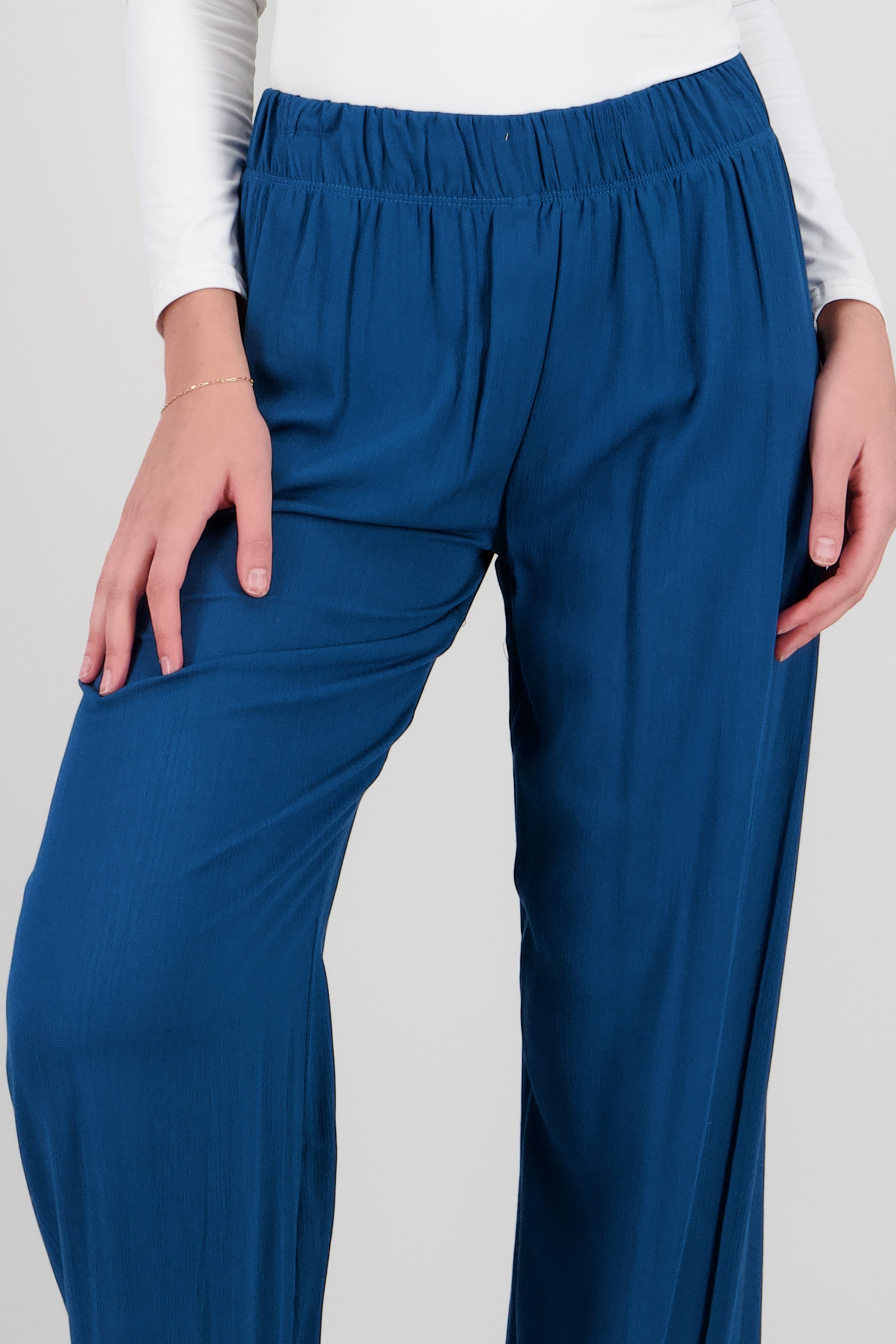 Pantalón Wide Leg Cintura Elástico AZUL PATO
