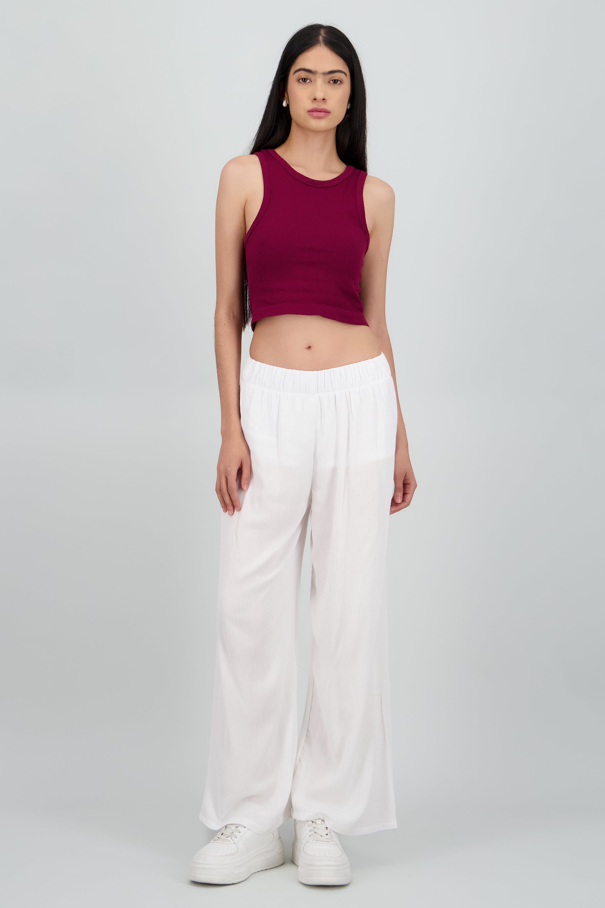 Pantalón Wide Leg Cintura Elástico BLANCO