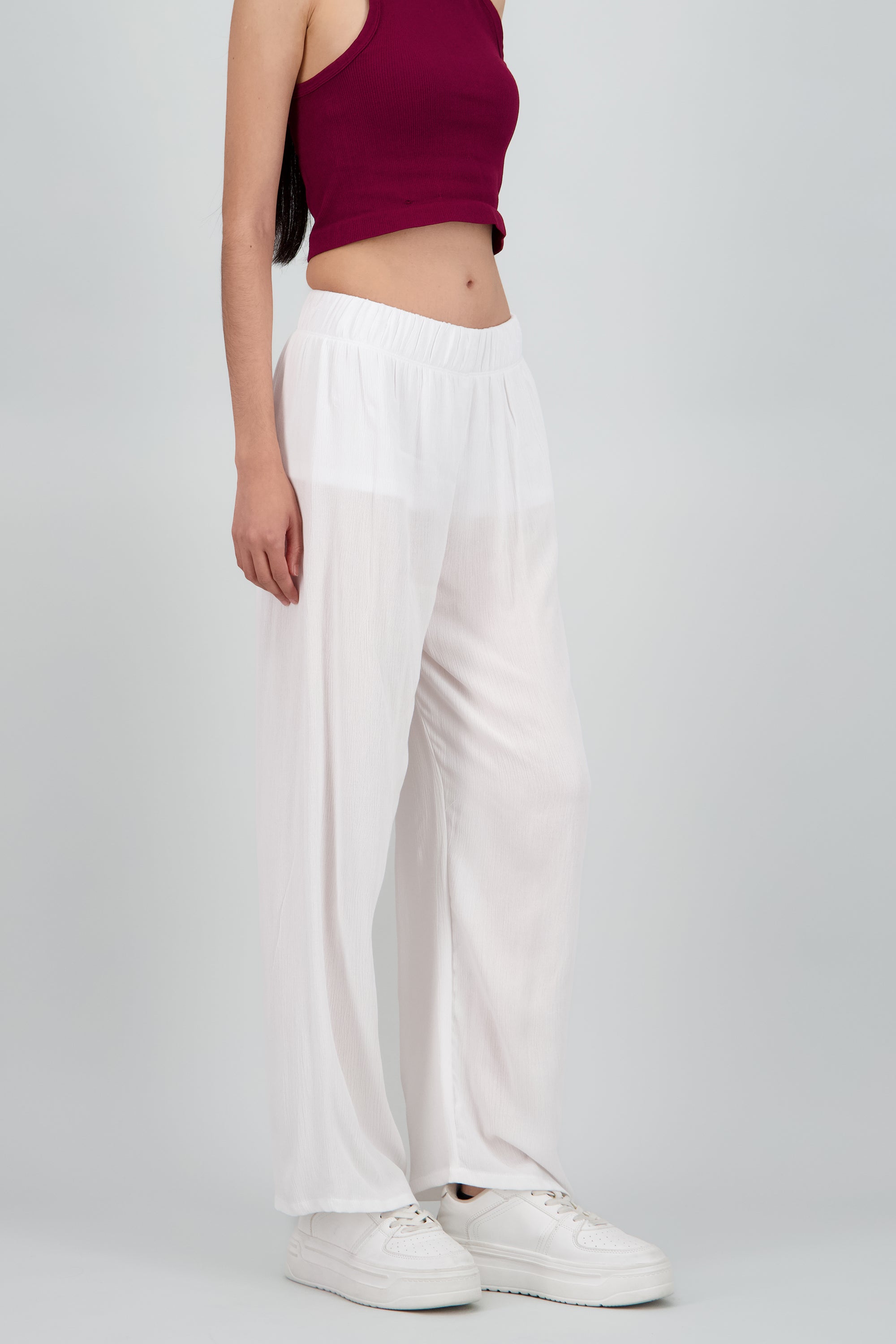 Pantalón Wide Leg Cintura Elástico BLANCO