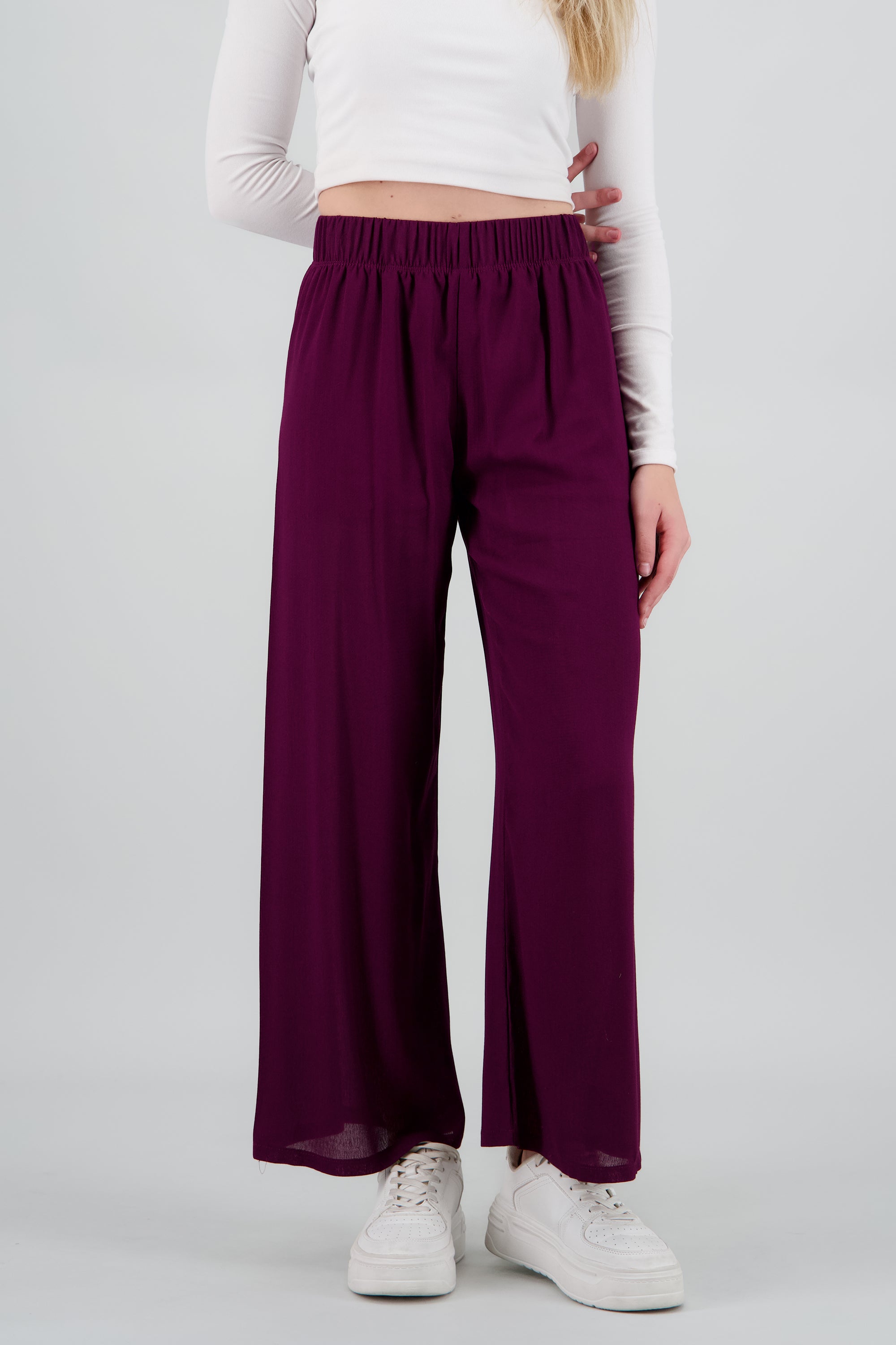 Pantalón Wide Leg Cintura Elástico CIRUELA