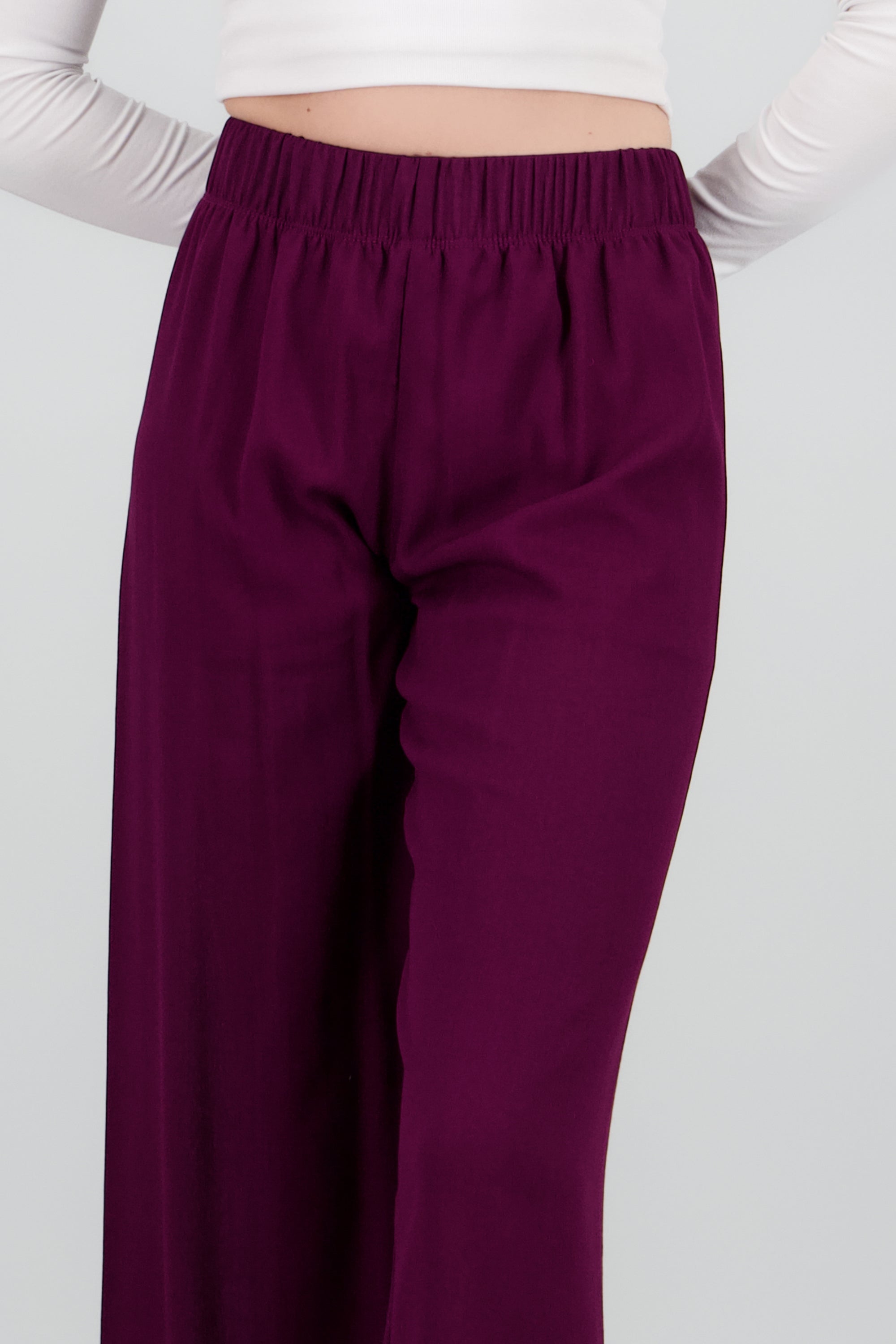 Pantalón Wide Leg Cintura Elástico CIRUELA