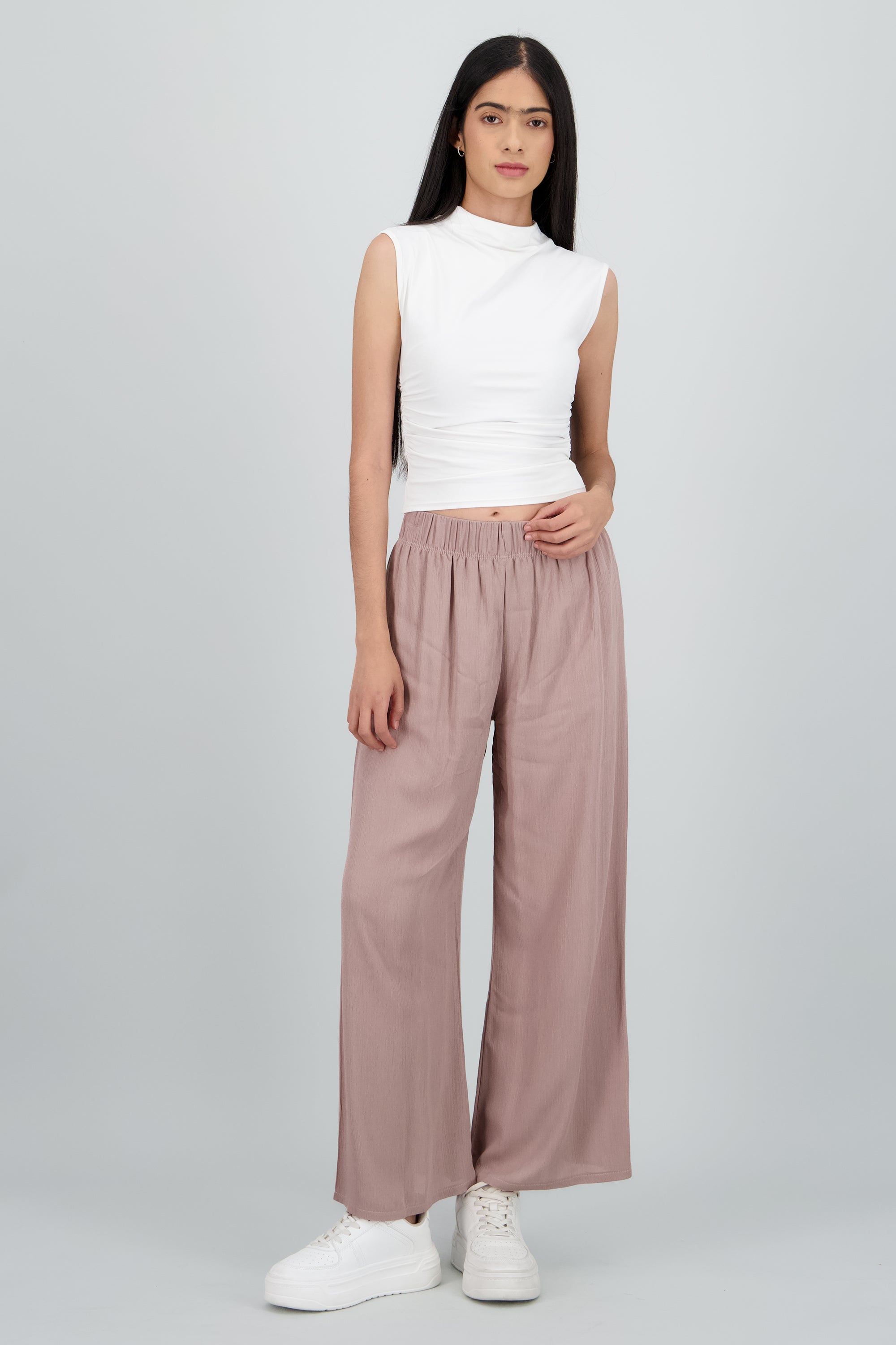 Pantalón Wide Leg Cintura Elástico CAFE