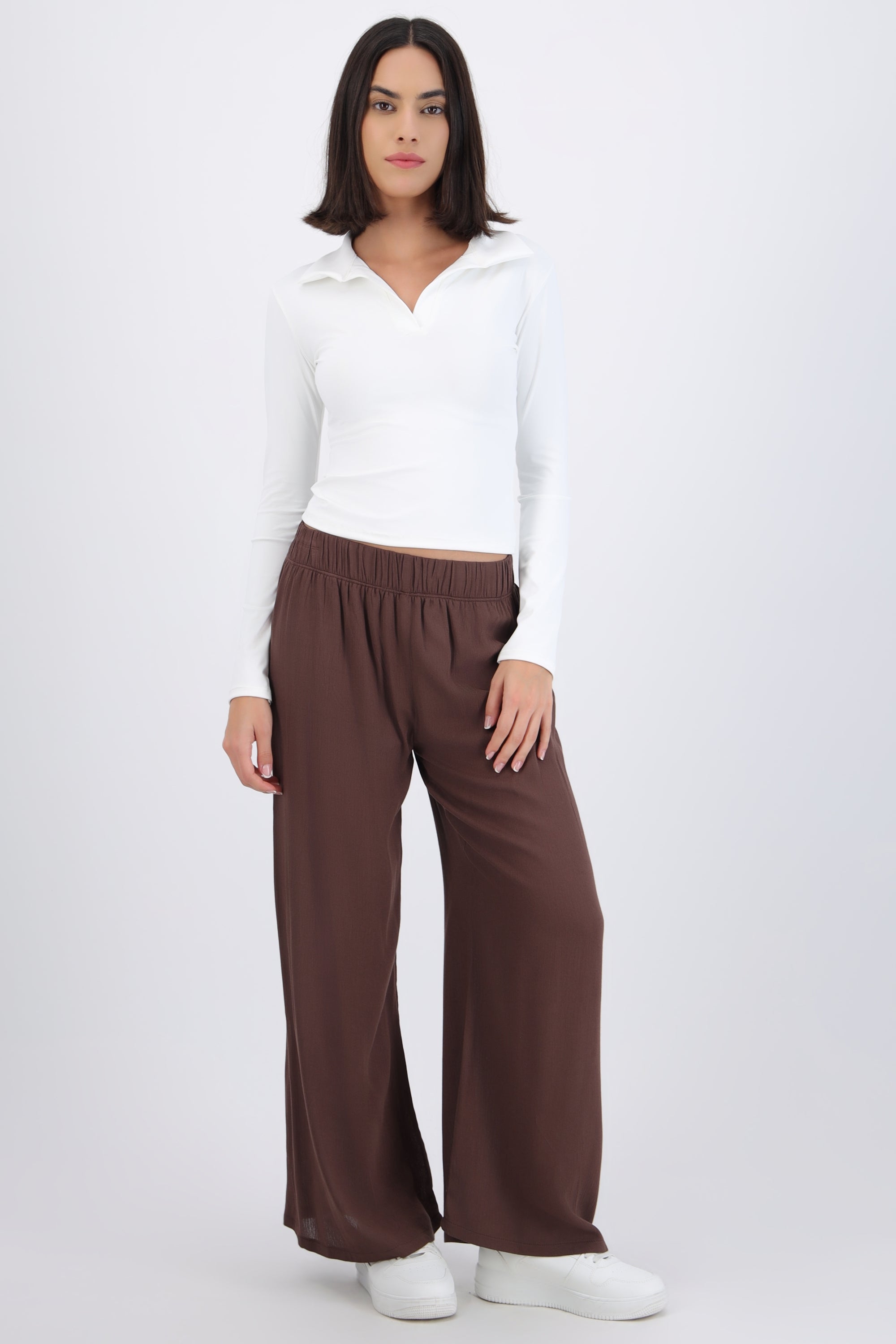 Pantalón wide leg cintura elástico