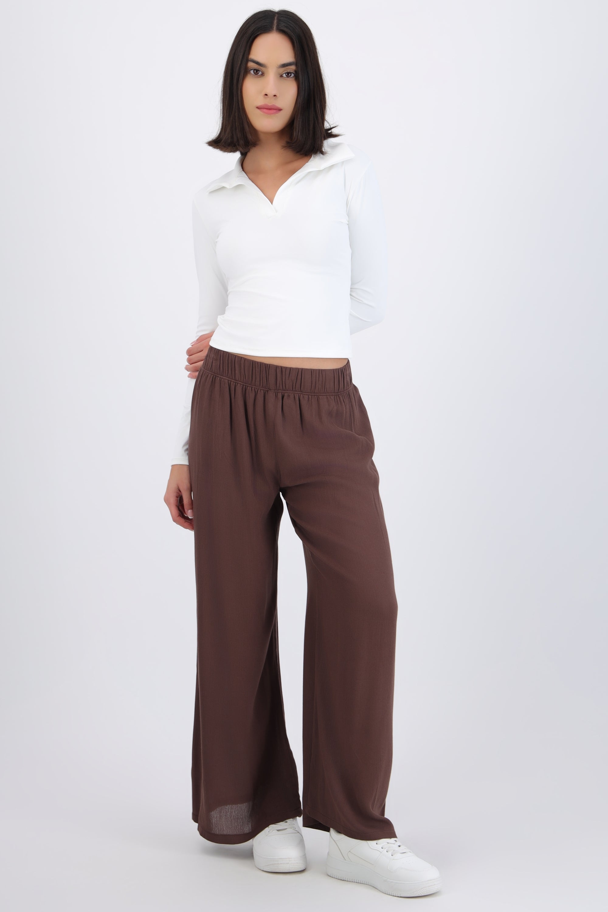 Pantalón wide leg cintura elástico