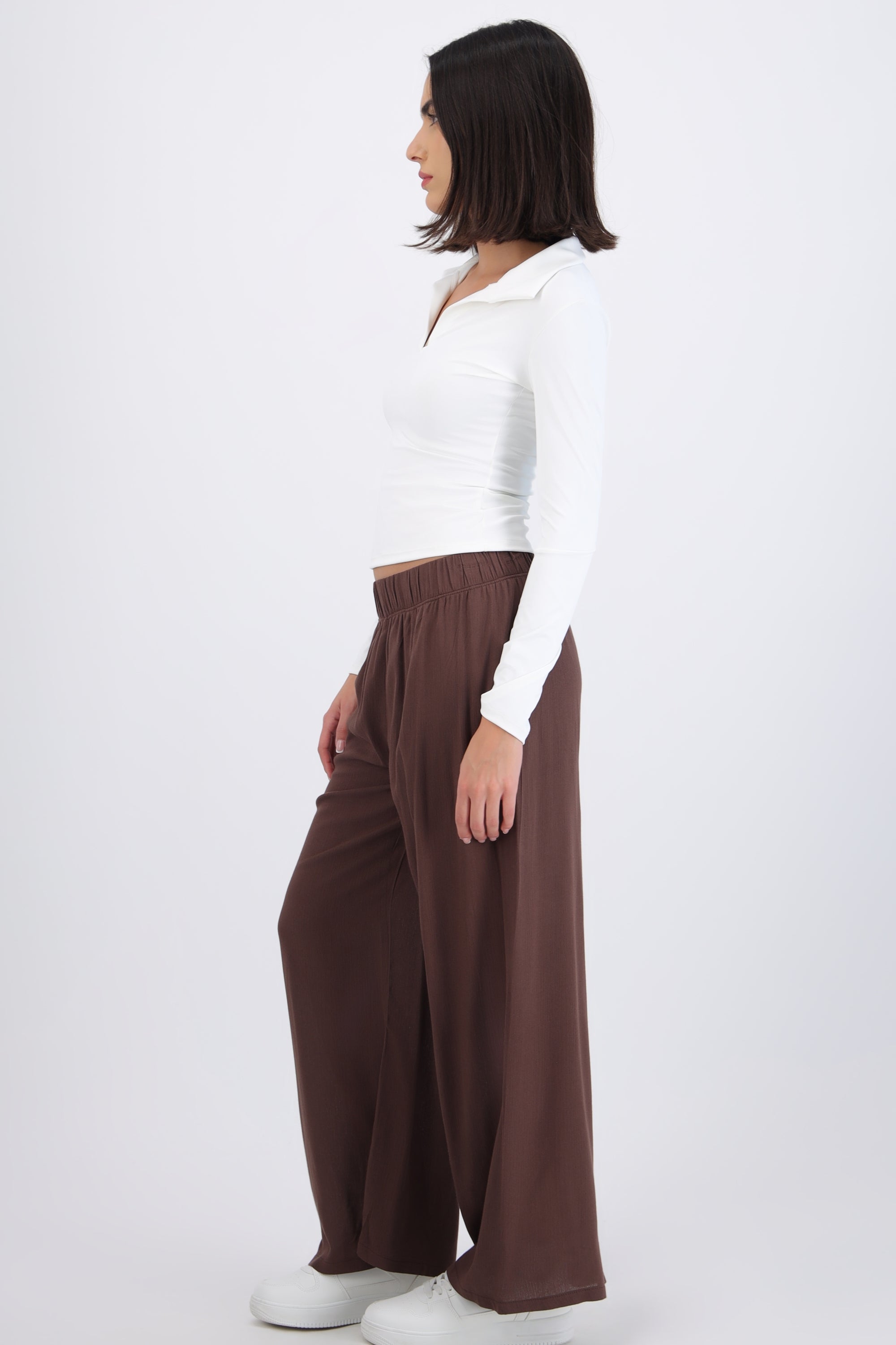 Pantalón wide leg cintura elástico