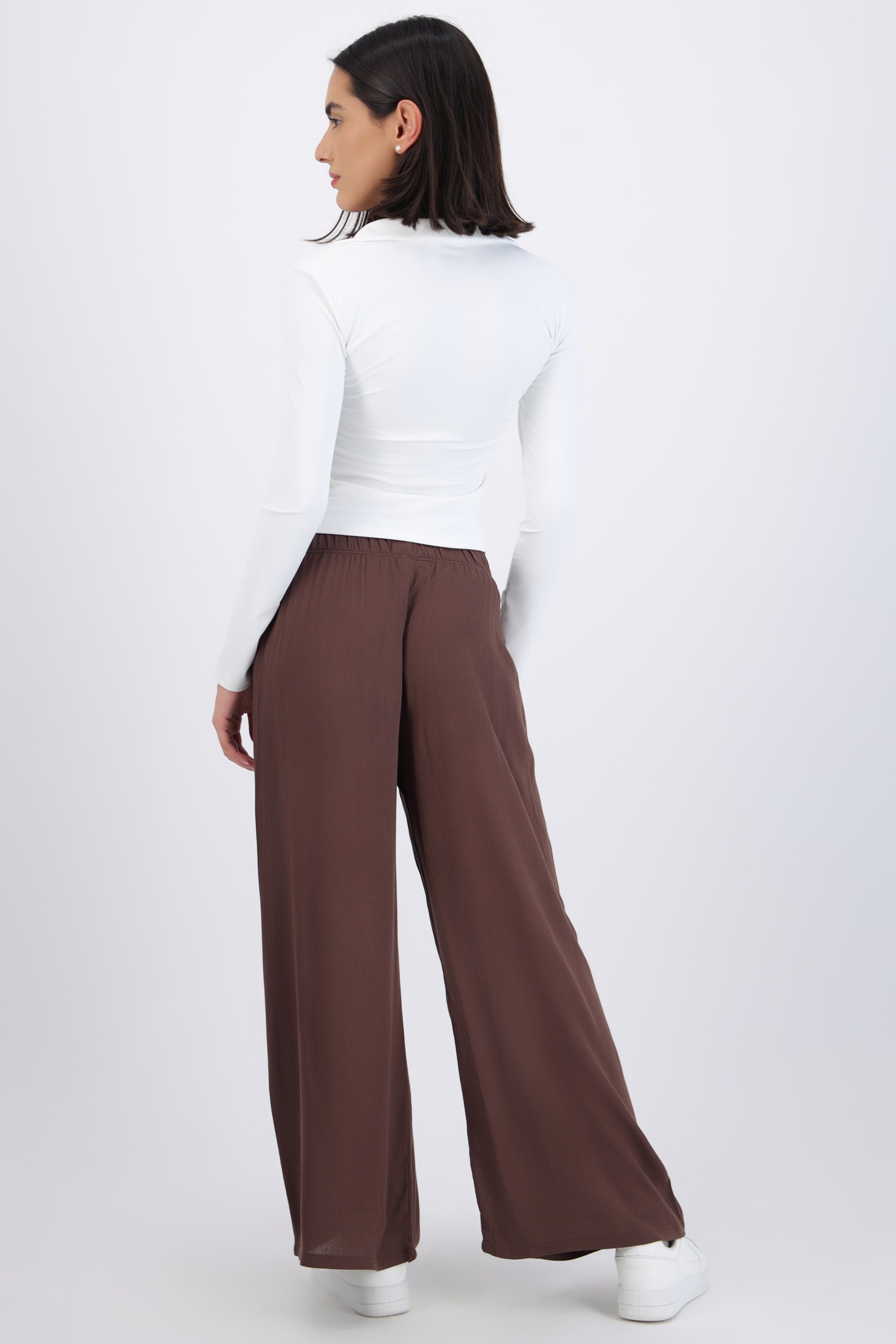Pantalón wide leg cintura elástico