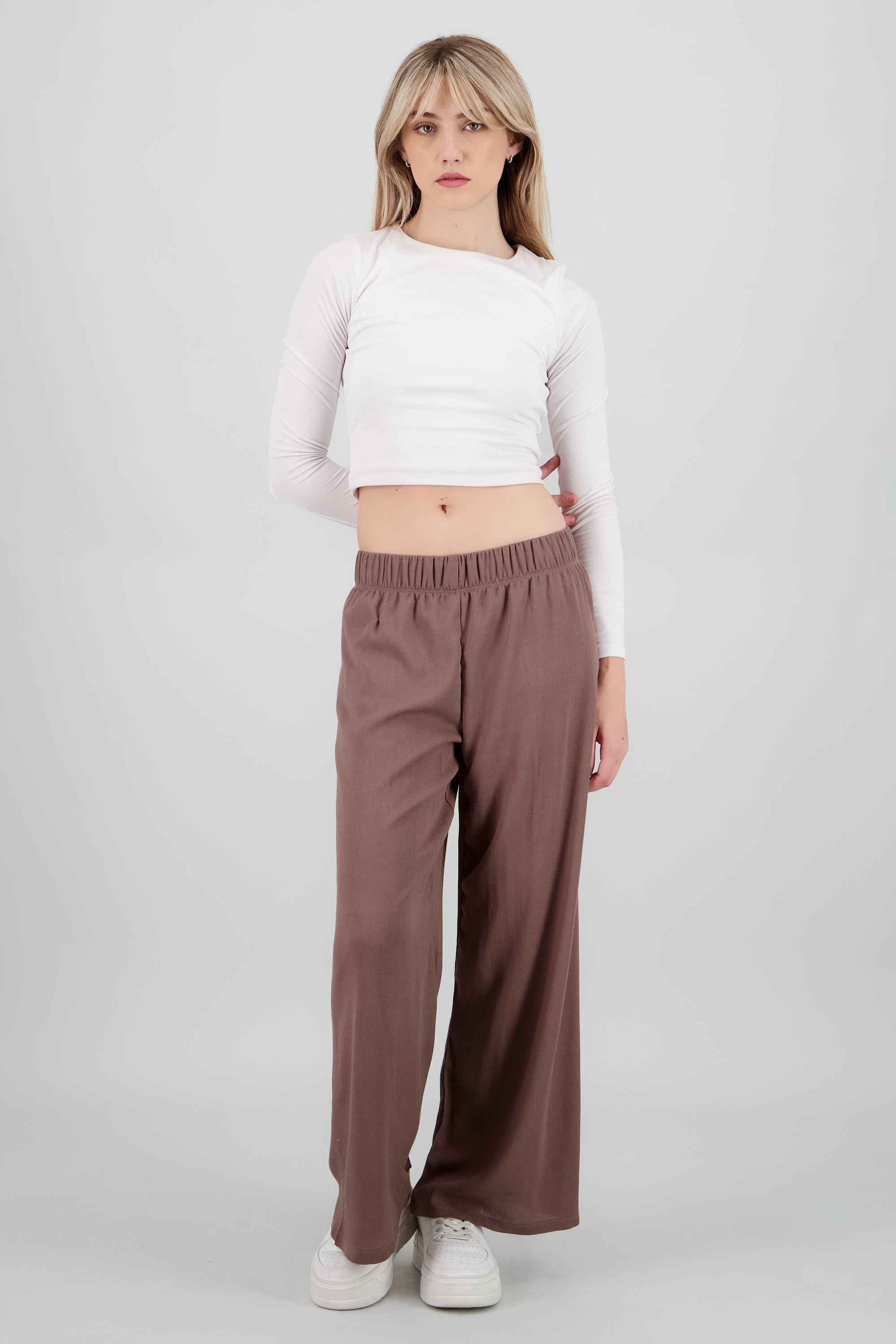 Pantalón Wide Leg Cintura Elástico CAMELLO