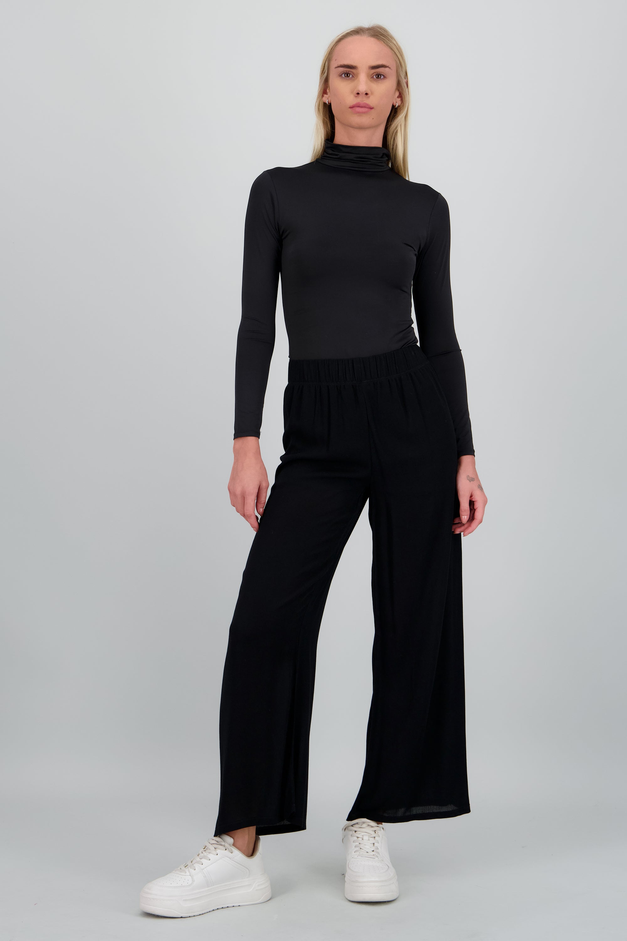 Pantalón Wide Leg Cintura Elástico NEGRO