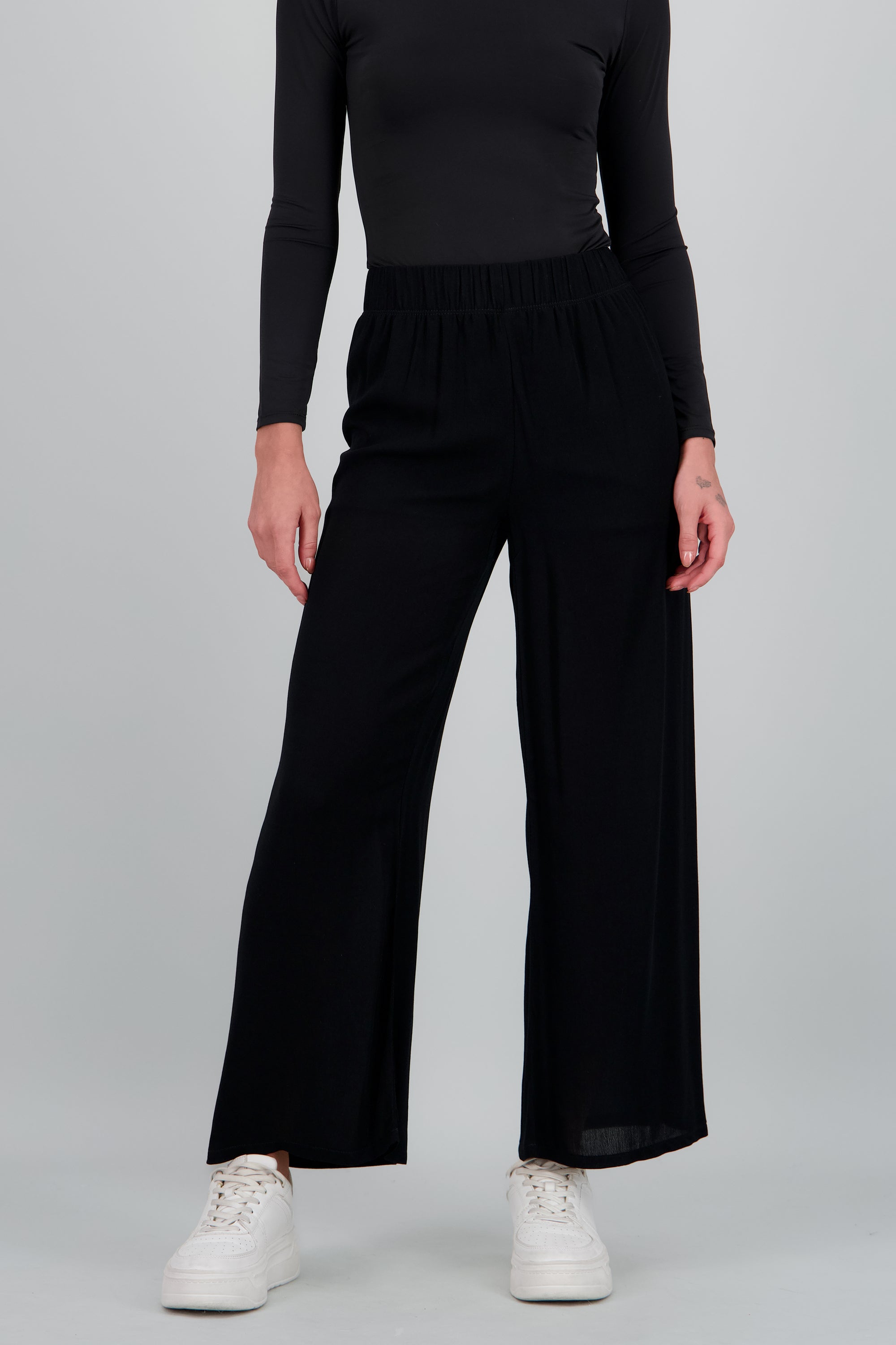 Pantalón Wide Leg Cintura Elástico NEGRO
