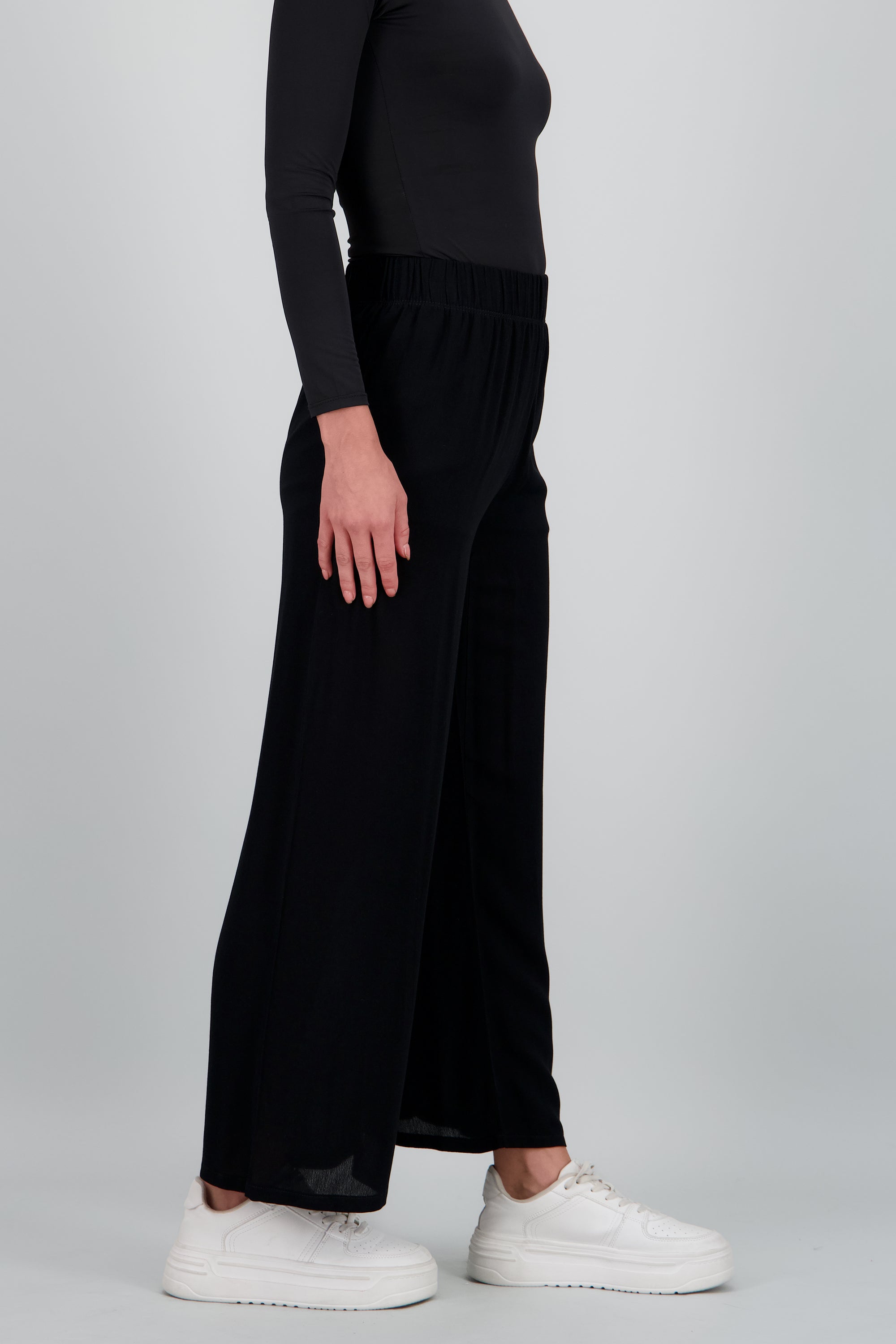 Pantalón Wide Leg Cintura Elástico NEGRO