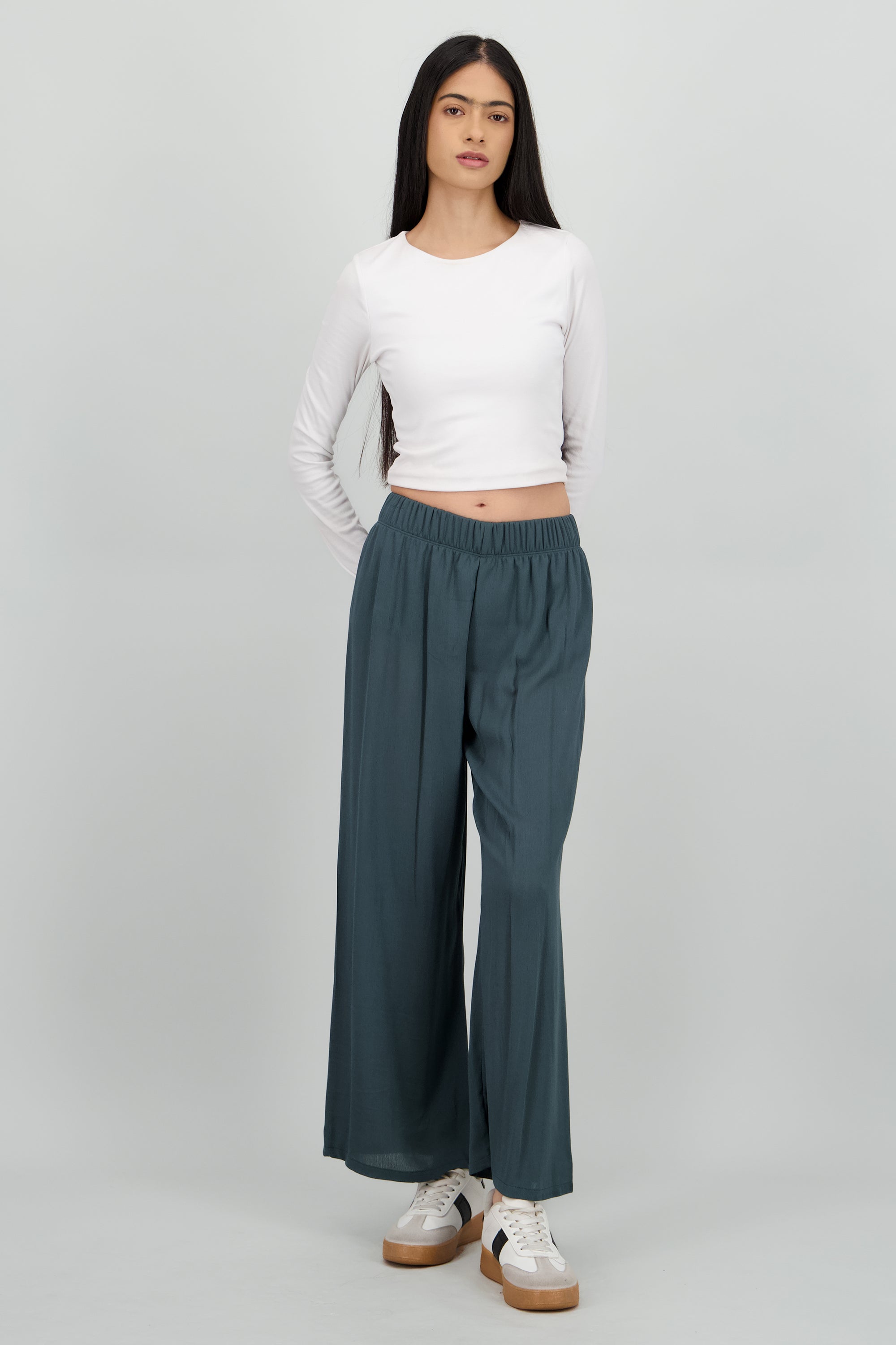 Pantalón Wide Leg Cintura Elástico VERDE CAZADOR