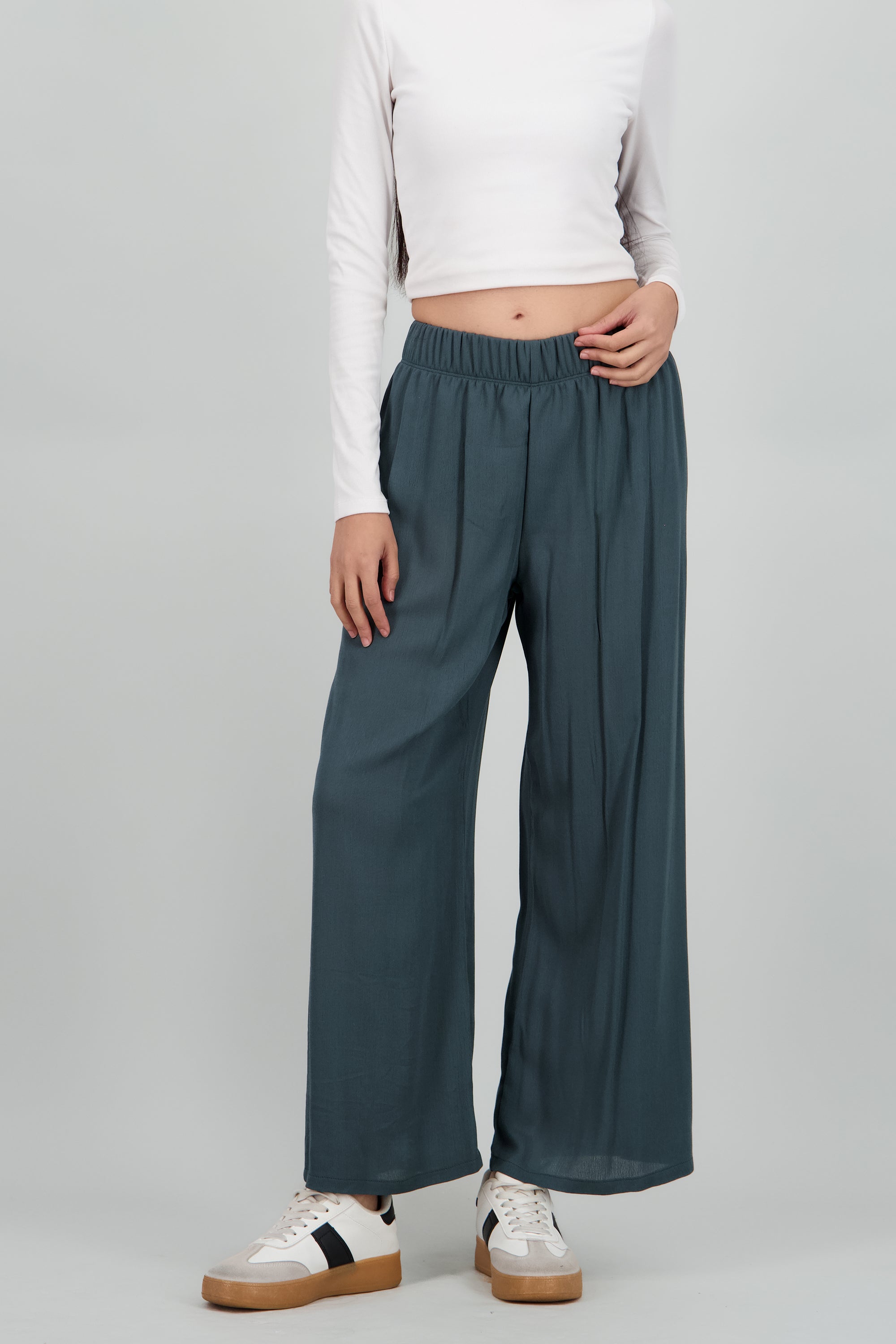 Pantalón Wide Leg Cintura Elástico VERDE CAZADOR
