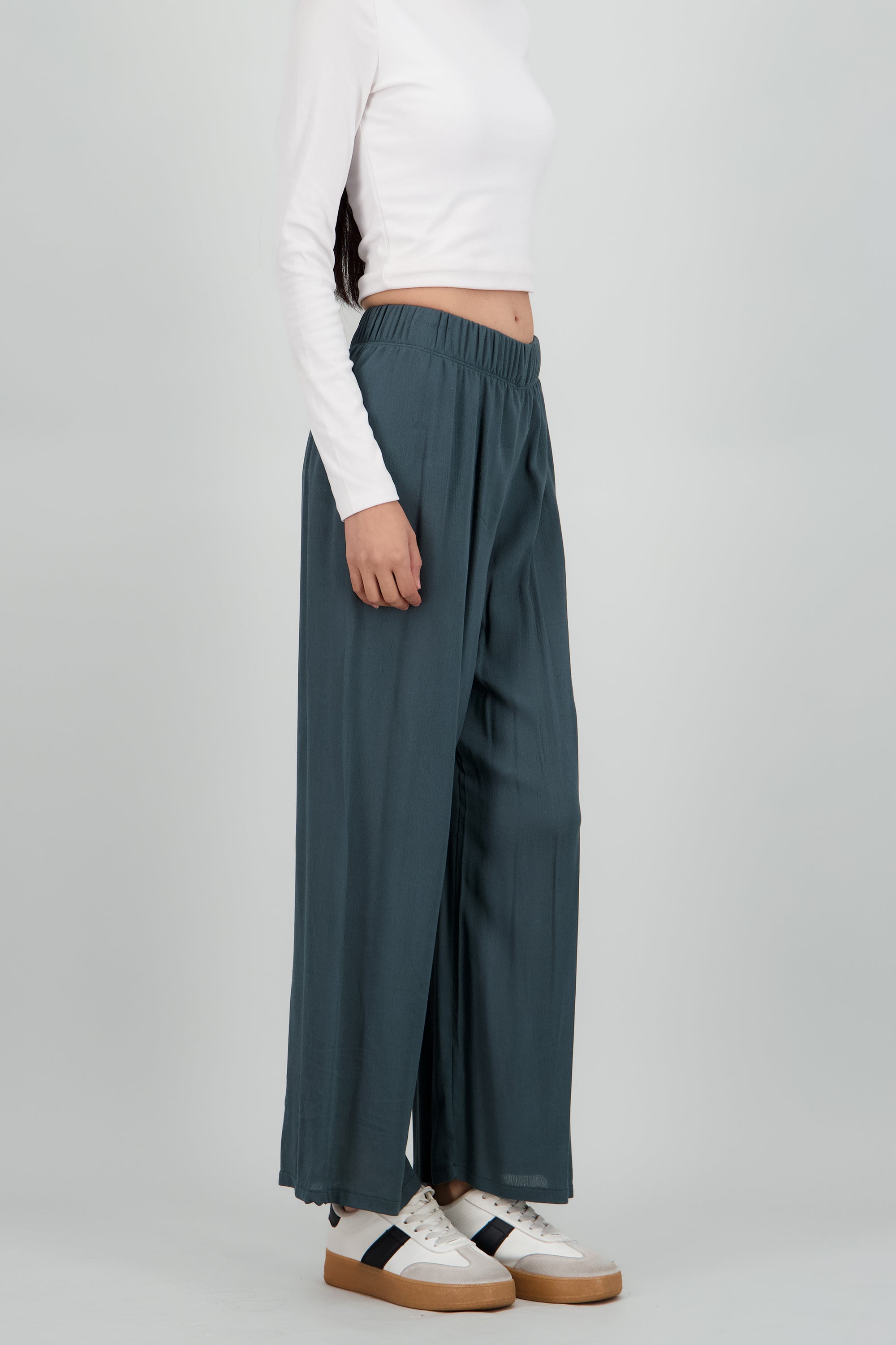 Pantalón Wide Leg Cintura Elástico VERDE CAZADOR