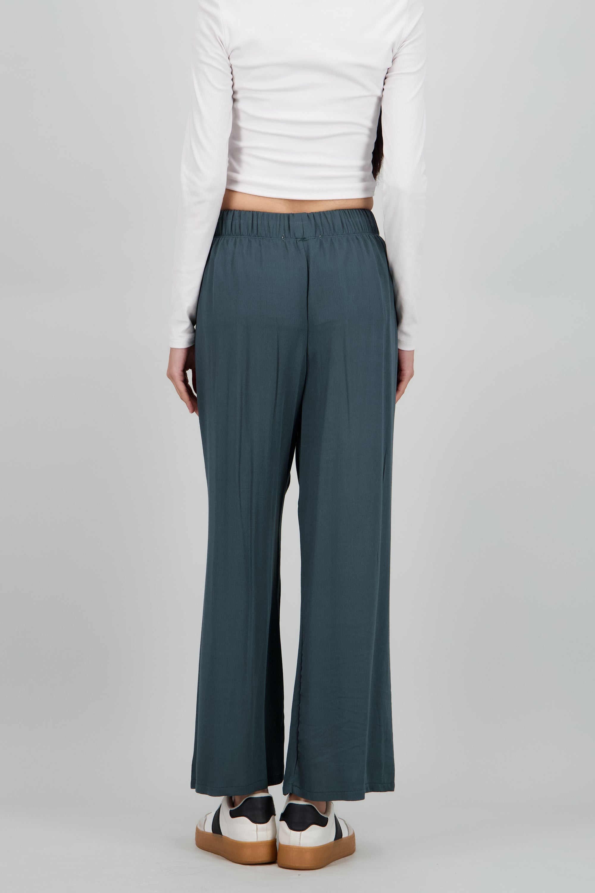 Pantalón Wide Leg Cintura Elástico VERDE CAZADOR