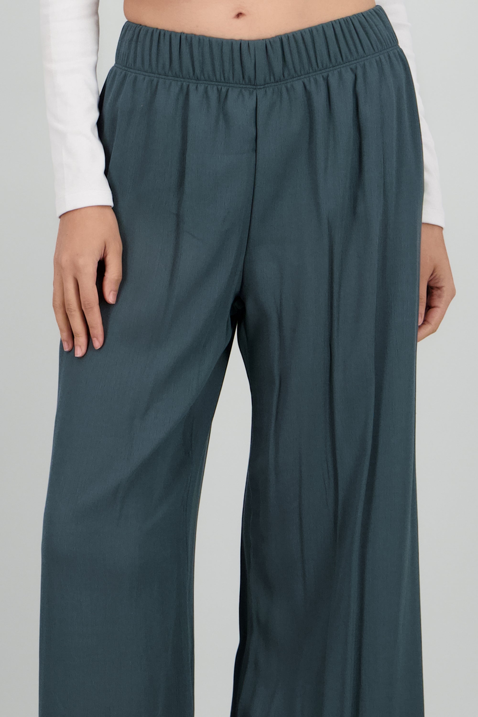 Pantalón Wide Leg Cintura Elástico VERDE CAZADOR