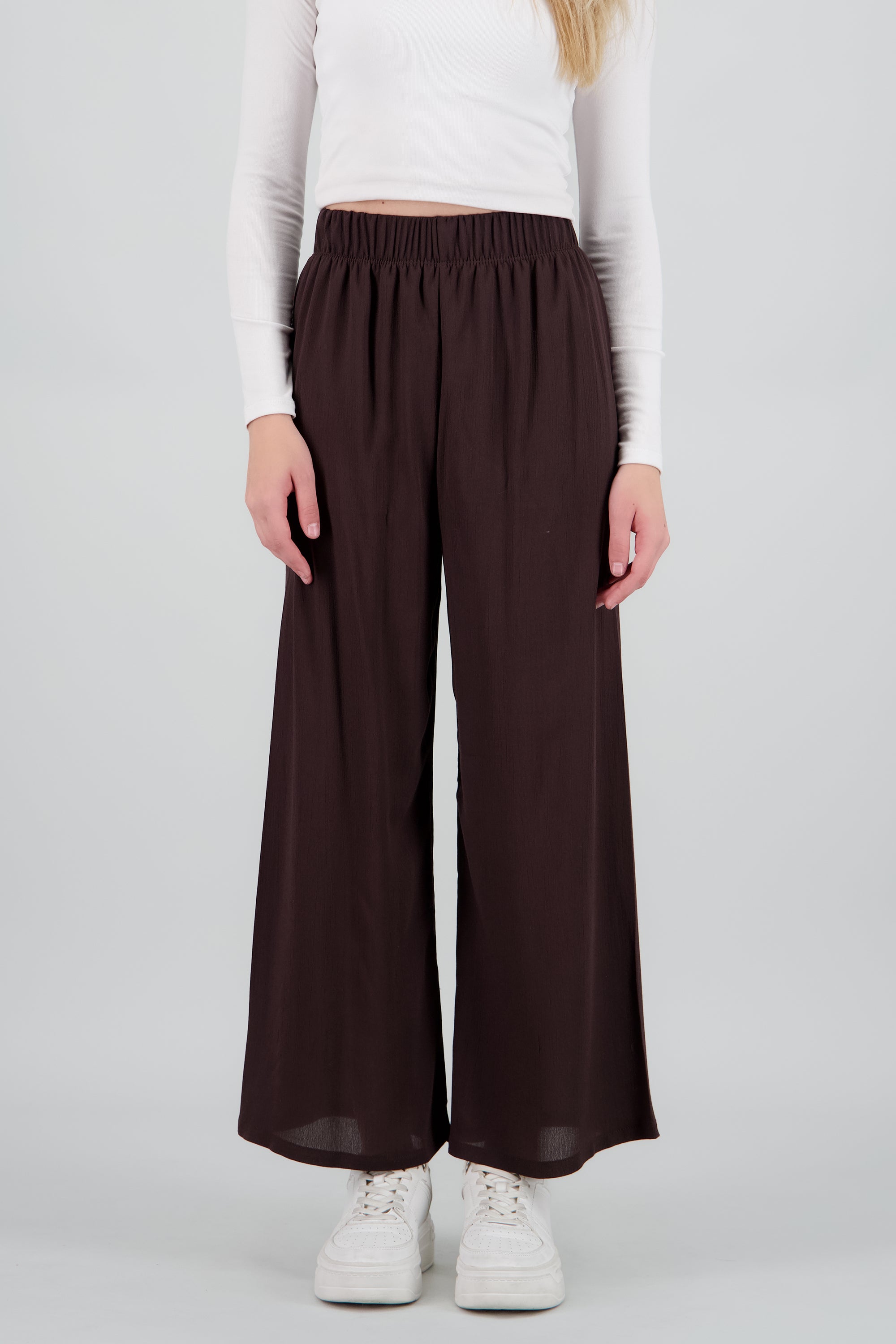 Pantalón Wide Leg Cintura Elástico CAFE OBSCURO